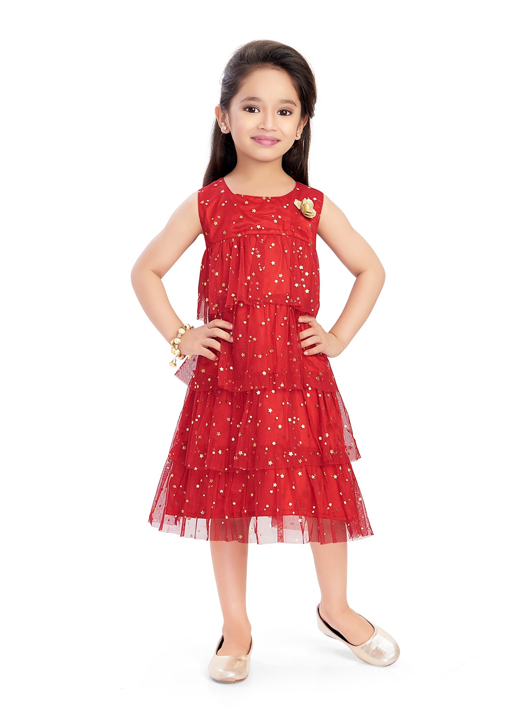 Doodle Geometric Printed Net Dress, Maroon