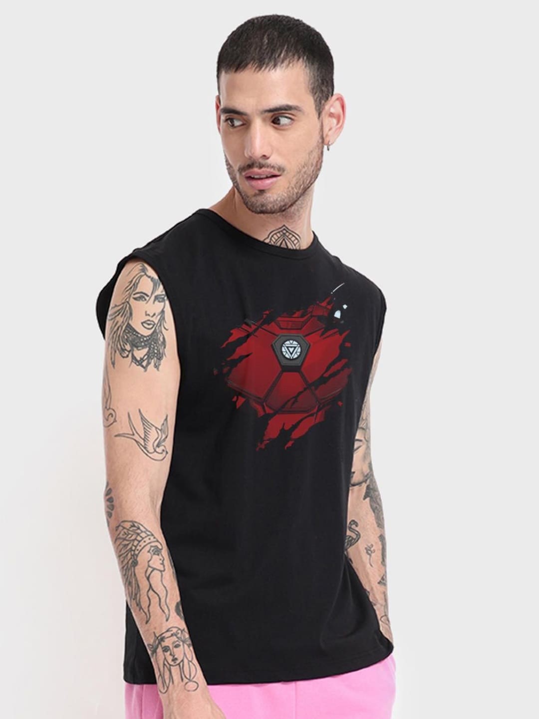 Bewakoof Super Hero Printed Loose Cotton T-shirt, Black