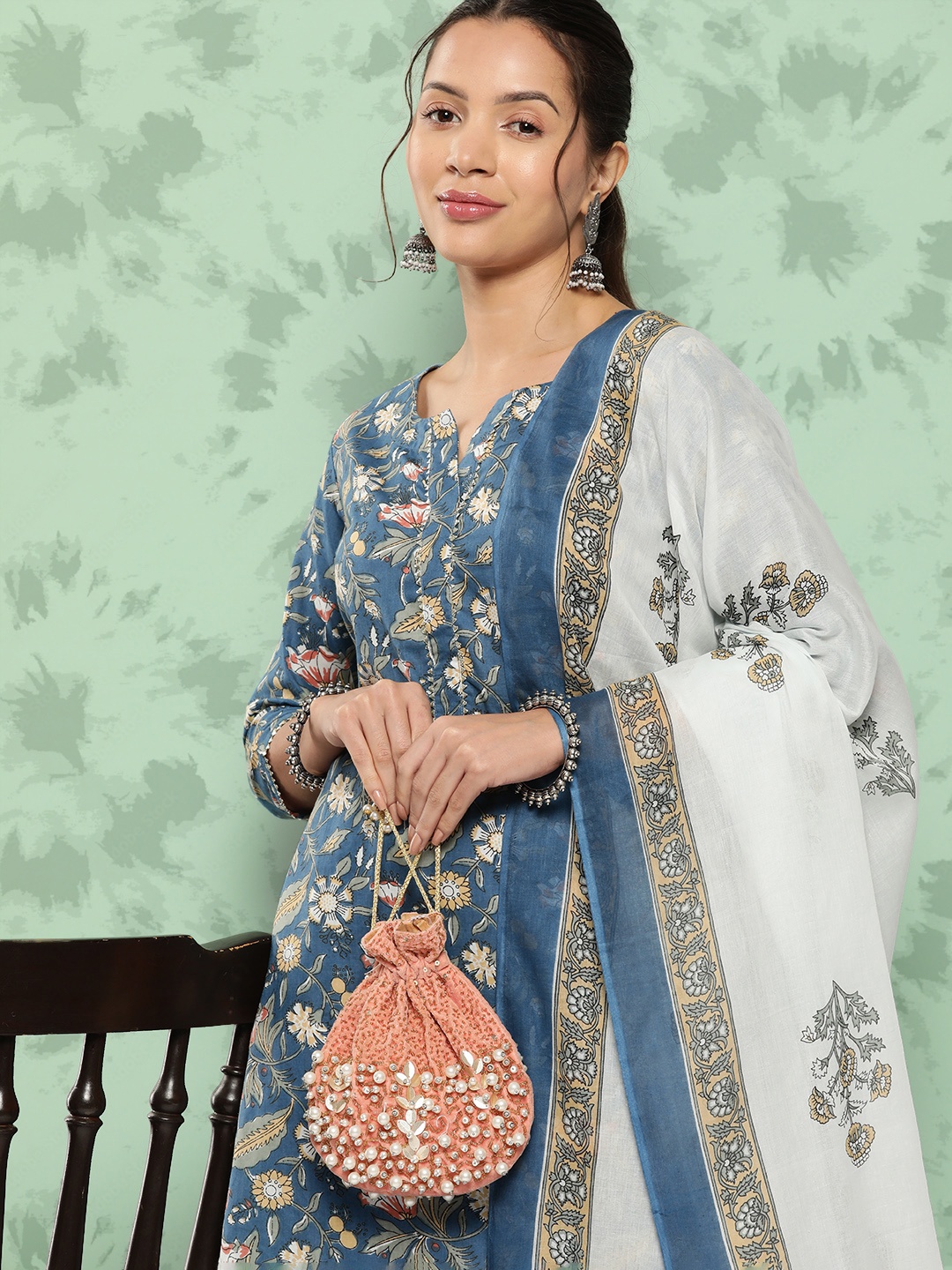 Yufta Ethnic Motifs Printed Gotta Patti Detail Cotton Kurta with Trousers & Dupatta, Blue
Yufta Ethnic Motifs Printed Gotta Patti Detail Cotton Kurta with Trousers & Dupatta, Blue