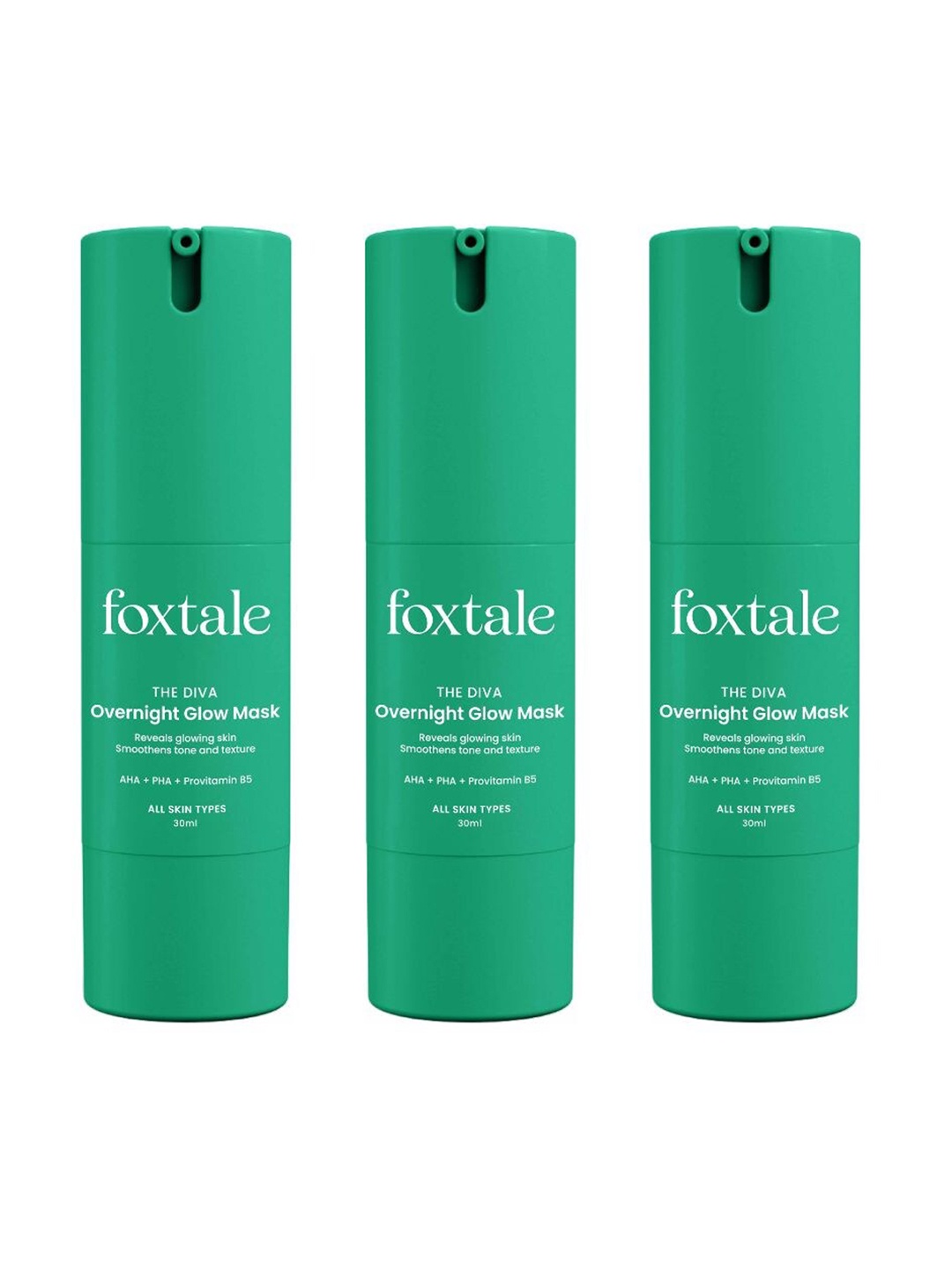 FoxTale Set Of 3 The Diva Overnight Glow Face Mask with AHA & PHA - 30 ml Each, Green
FoxTale Set Of 3 The Diva Overnight Glow Face Mask with AHA & PHA - 30 ml Each, Green