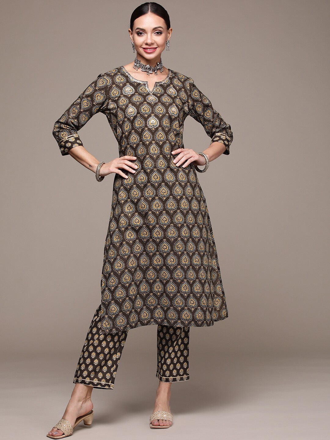 Anubhutee Ethnic Motifs Printed Thread Work Pure Cotton Kurta with Trousers Set, Olive
Anubhutee Ethnic Motifs Printed Thread Work Pure Cotton Kurta with Trousers Set, Olive
