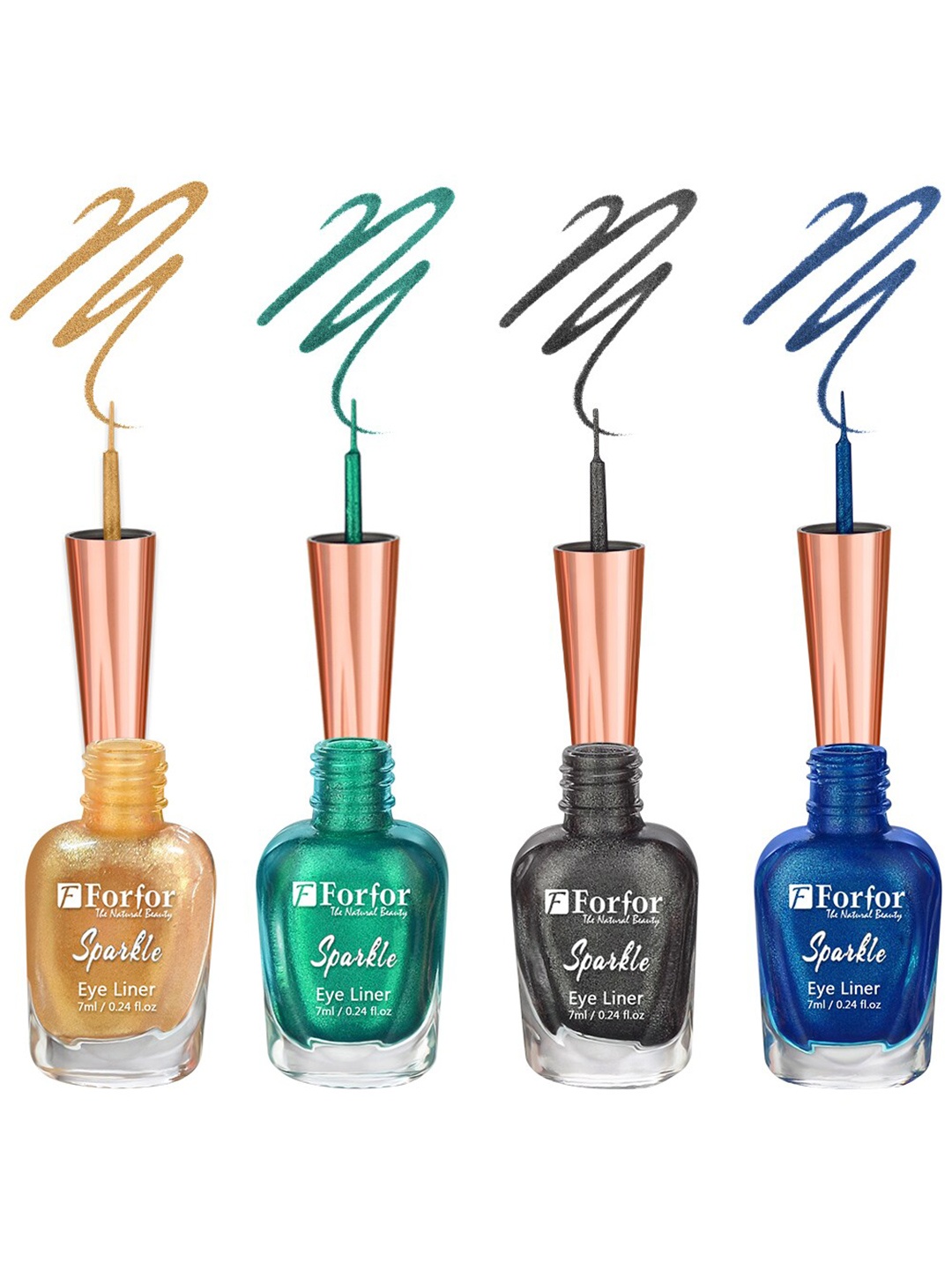 FORFOR Set of 4 Sparkle Water-Proof Liquid Glitter Eyeliners 7ml Each - Shades 02+03+04+07, Gold
FORFOR Set of 4 Sparkle Water-Proof Liquid Glitter Eyeliners 7ml Each - Shades 02+03+04+07, Gold