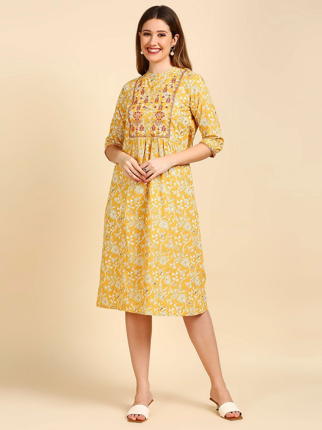 Anubhutee Floral Printed Embroidered Mirror Mirror Detail Cotton A-Line Ethnic Dress, Mustard
Anubhutee Floral Printed Embroidered Mirror Mirror Detail Cotton A-Line Ethnic Dress, Mustard