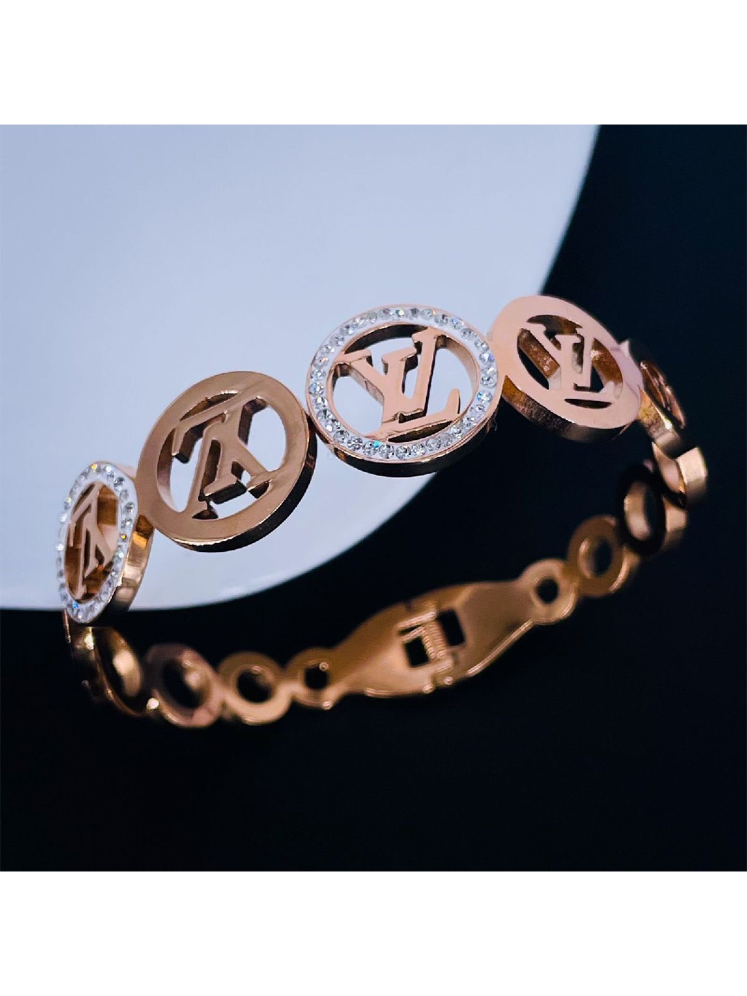 ZIVOM Cubic Zirconia Rose Gold-Plated Kada Bracelet