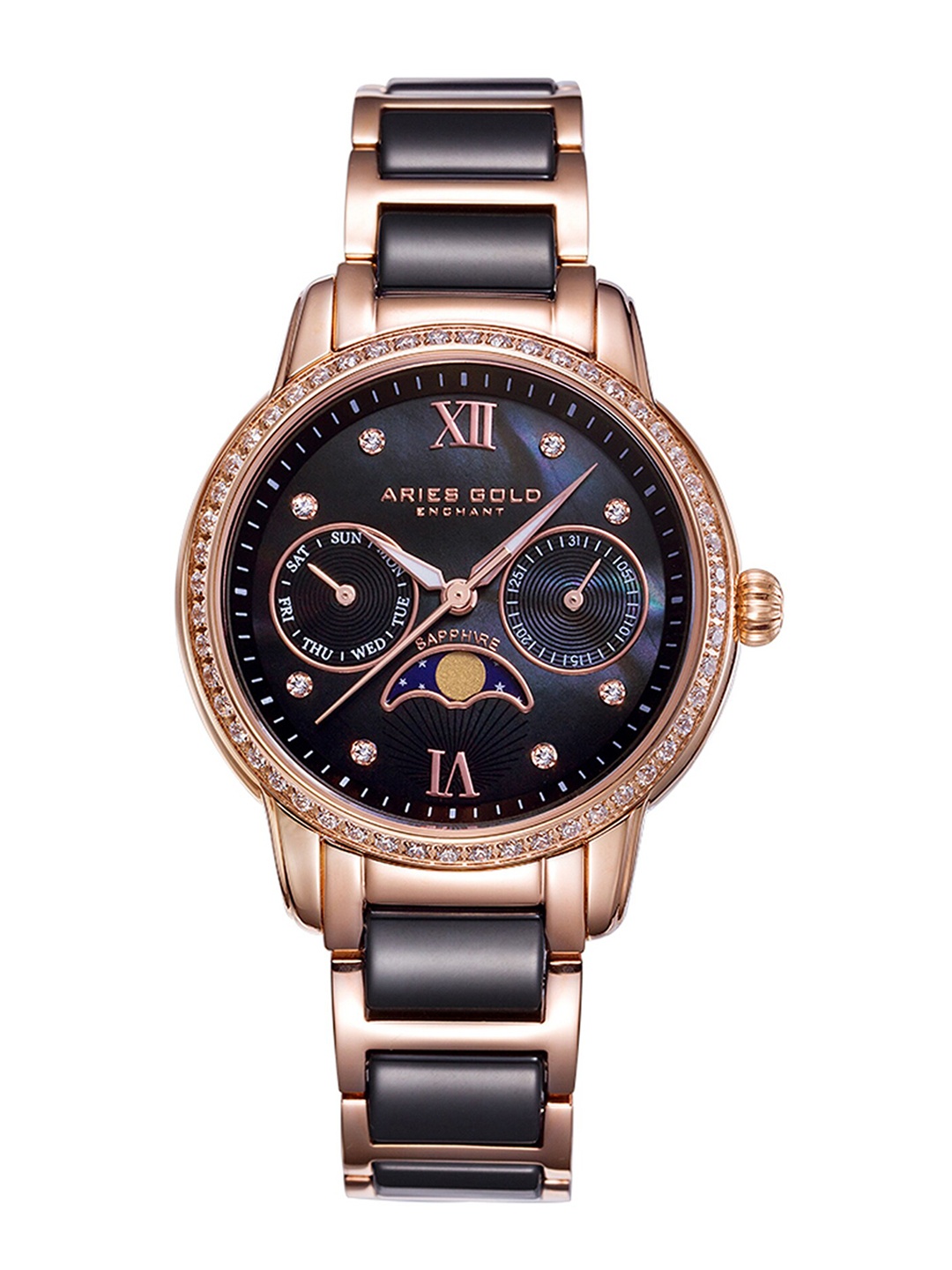 Aries Gold Women Ceramic Bracelet Style Straps Analogue Watch L 58010L RG-BKMP, Black
Aries Gold Women Ceramic Bracelet Style Straps Analogue Watch L 58010L RG-BKMP, Black
