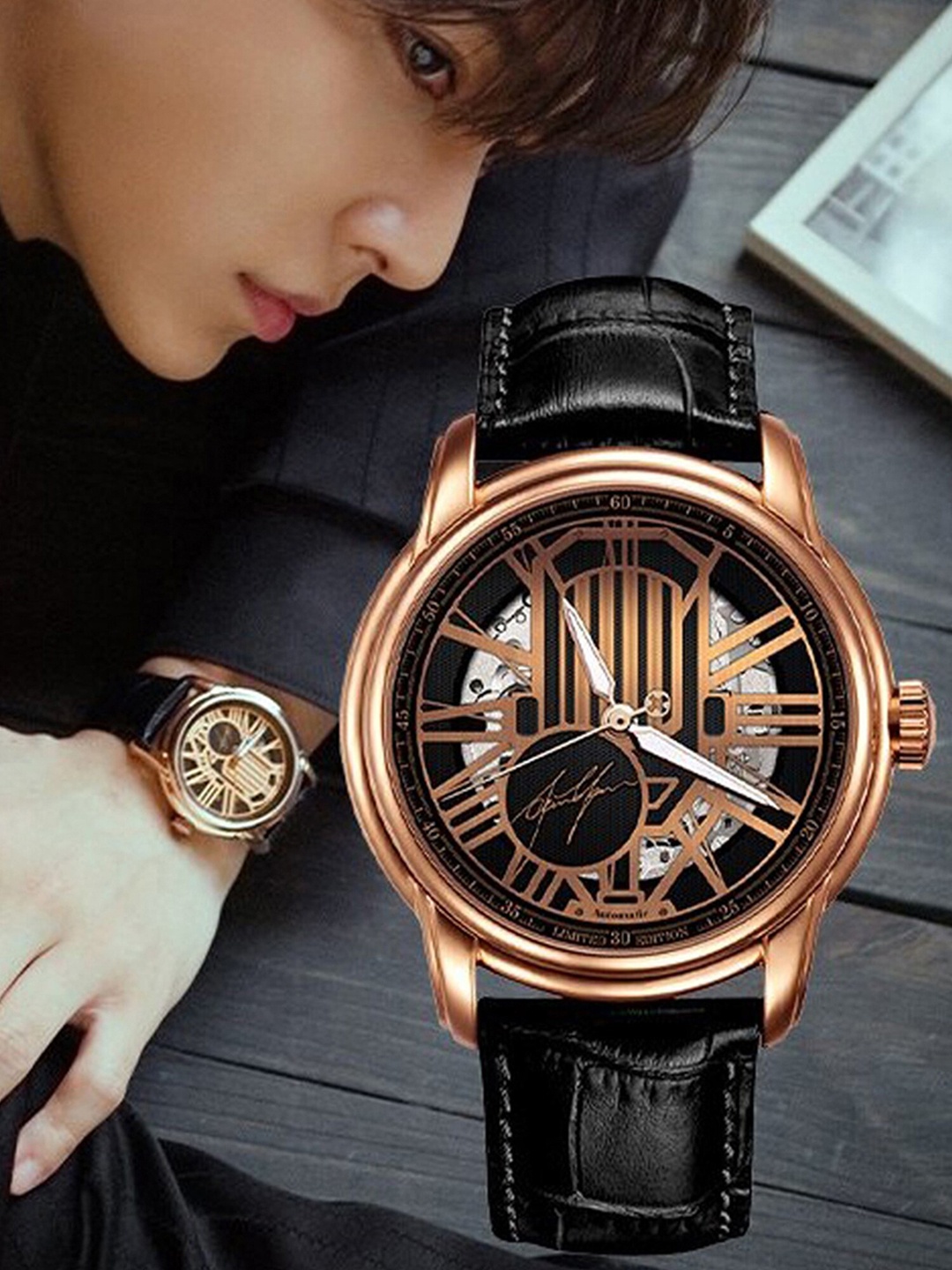 Aries Gold Men Leather Straps Analogue Automatic Motion Powered Watch AAYAN1120 RG, Black
Aries Gold Men Leather Straps Analogue Automatic Motion Powered Watch AAYAN1120 RG, Black