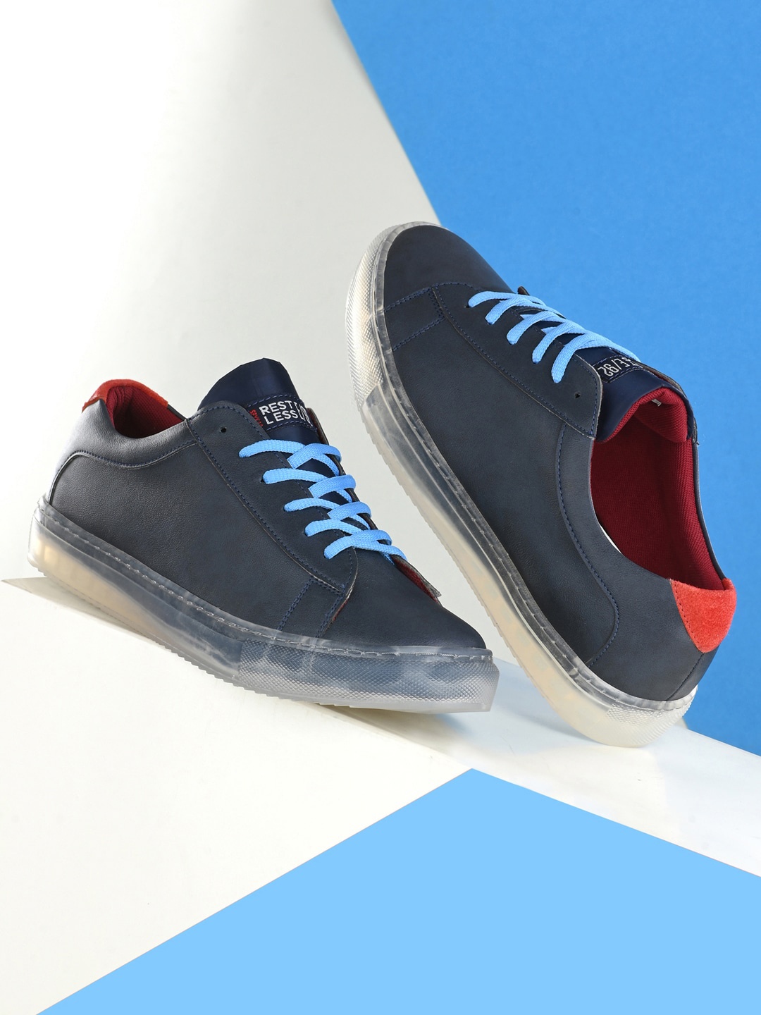 SPYKAR Men PU Lace Up Sneakers, Navy blue