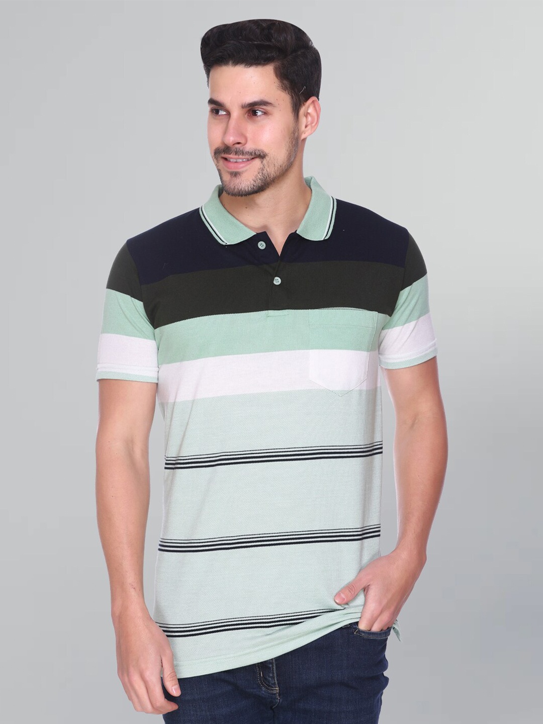 GODFREY Striped Cotton Rapid-Dry T-shirt, Sea green