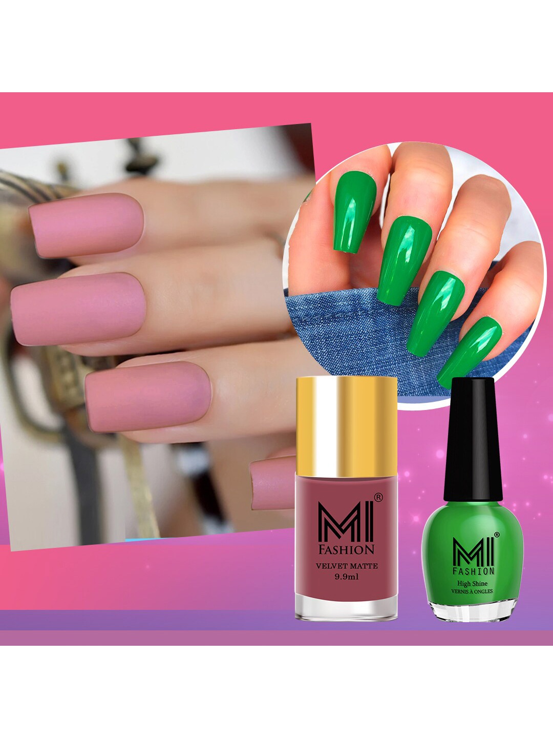 MI FASHION Set of Vernis A Ongles High Shine 15 ml & Velvet Matte Nail Polish 9.9 ml, Green
MI FASHION Set of Vernis A Ongles High Shine 15 ml & Velvet Matte Nail Polish 9.9 ml, Green
