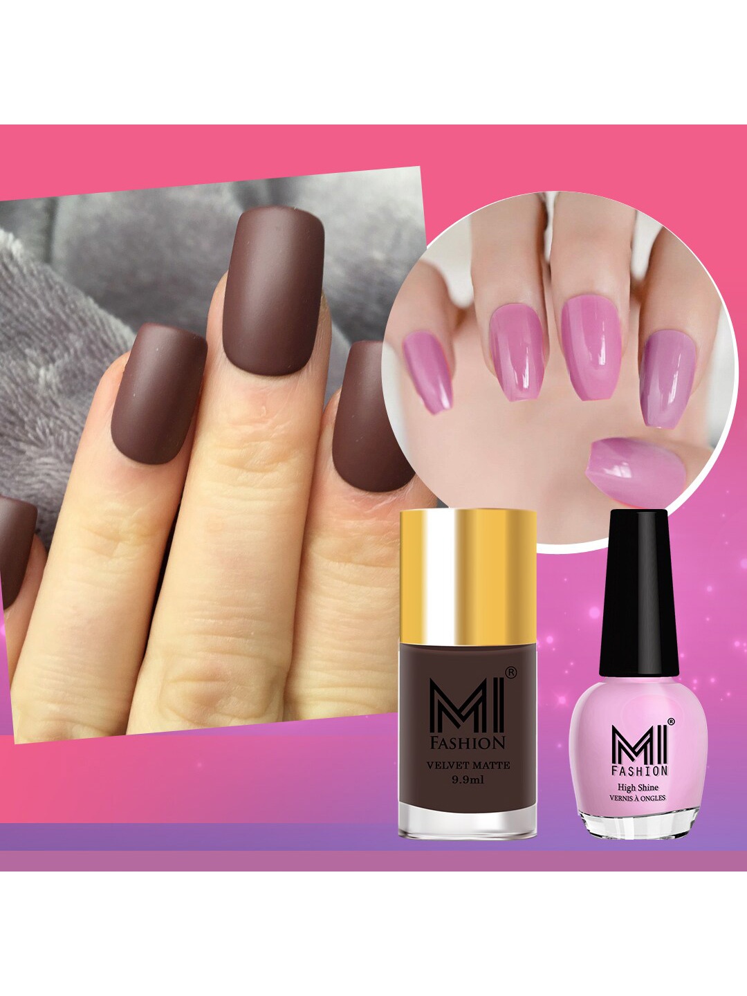 MI FASHION Set of Vernis A Ongles High Shine 15 ml & Velvet Matte Nail Polish 9.9 ml, Brown
MI FASHION Set of Vernis A Ongles High Shine 15 ml & Velvet Matte Nail Polish 9.9 ml, Brown