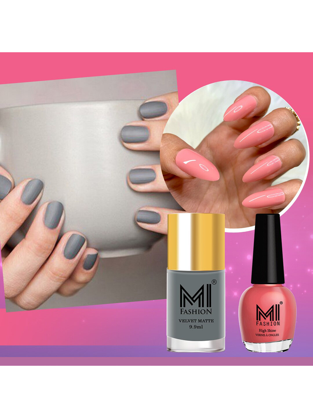 MI FASHION Set of Vernis A Ongles High Shine 15 ml & Velvet Matte Nail Polish 9.9 ml, Grey
MI FASHION Set of Vernis A Ongles High Shine 15 ml & Velvet Matte Nail Polish 9.9 ml, Grey