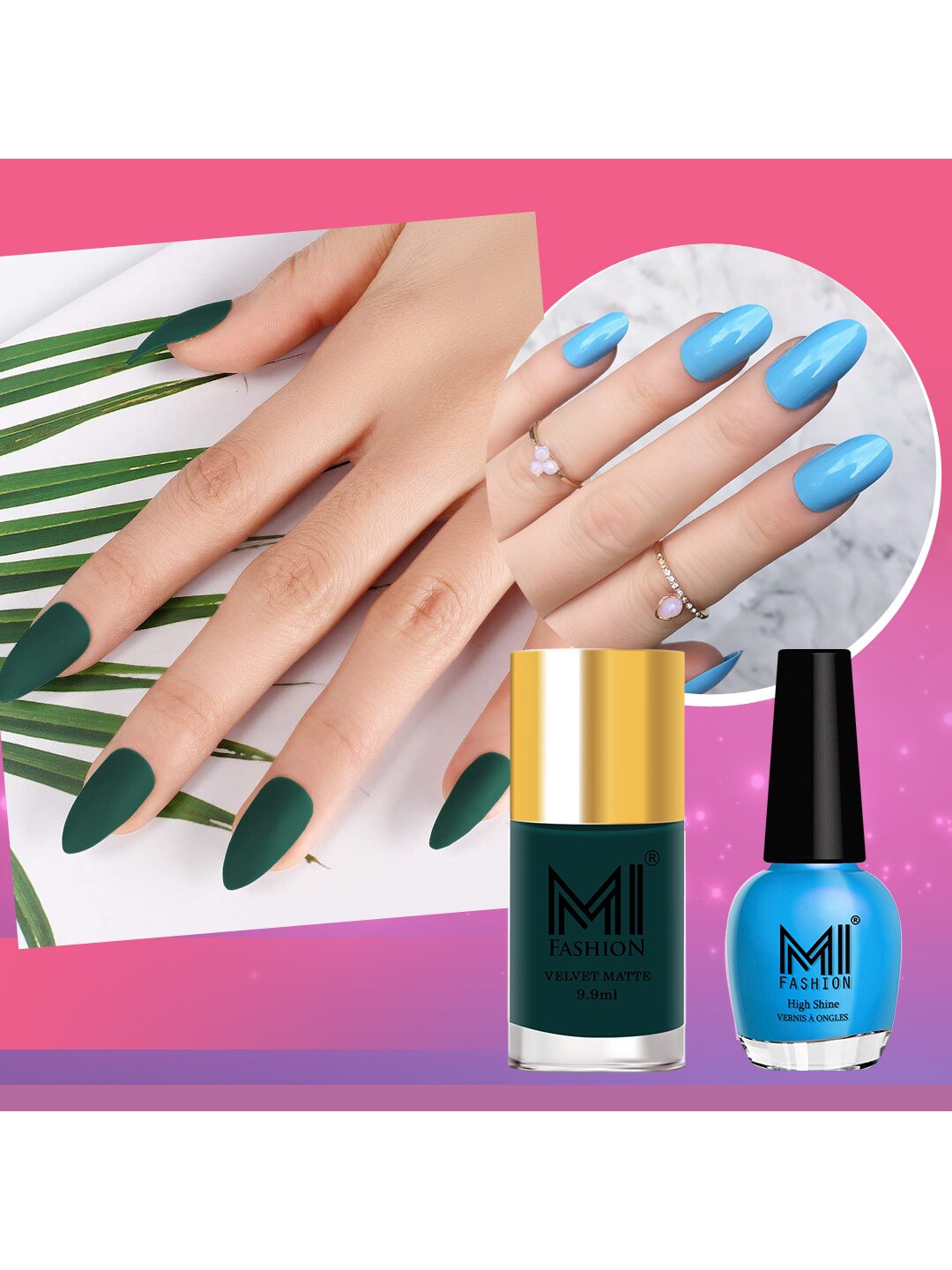 MI FASHION Set of 2 Long-Lasting Nail Polish - Velvet Matte 9.9ml + High Shine 15ml, Green
MI FASHION Set of 2 Long-Lasting Nail Polish - Velvet Matte 9.9ml + High Shine 15ml, Green