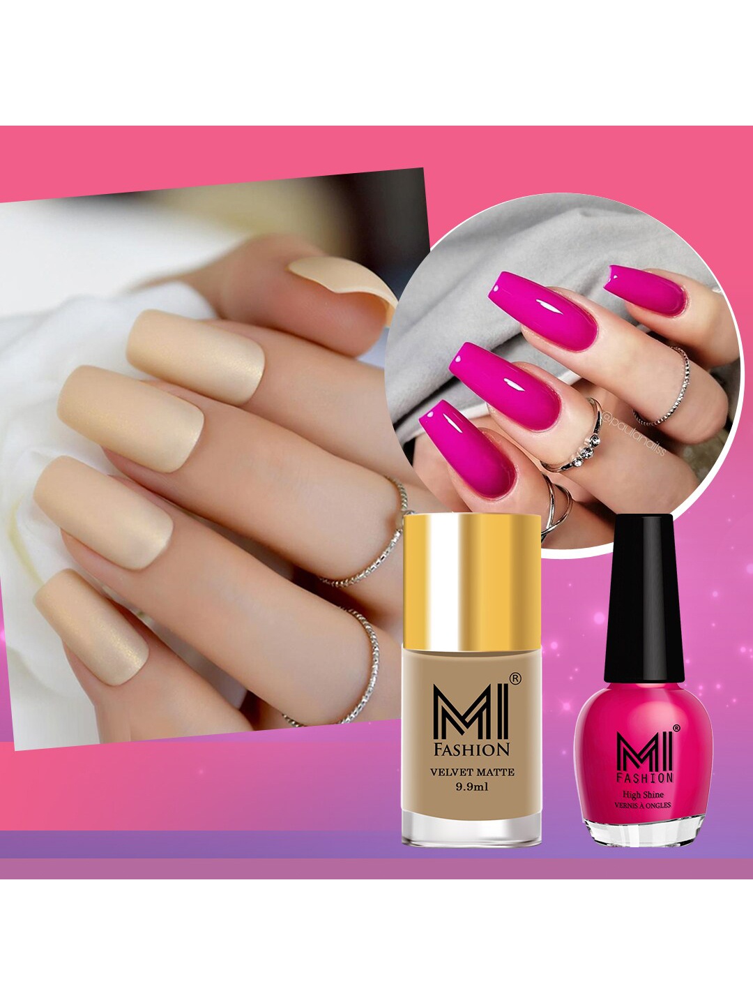 MI FASHION Set of 2 Long-Lasting Nail Polish - Velvet Matte 9.9ml + High Shine 15ml, Pink
MI FASHION Set of 2 Long-Lasting Nail Polish - Velvet Matte 9.9ml + High Shine 15ml, Pink