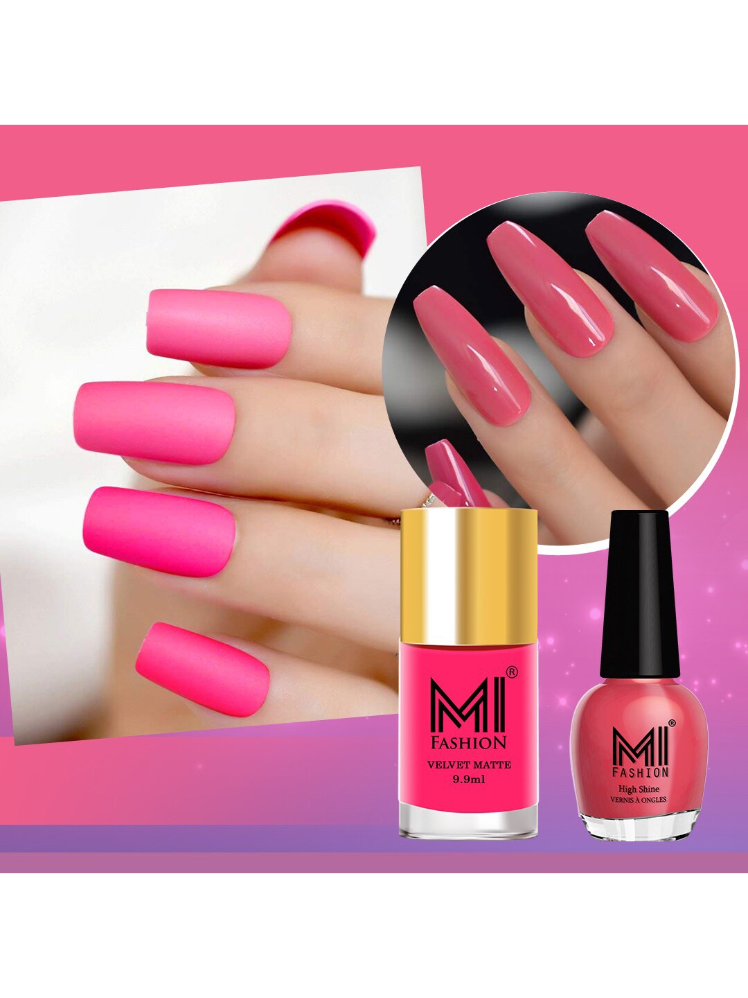 MI FASHION Set of 2 Long-Lasting Nail Polish - Velvet Matte 9.9ml + High Shine 15ml, Pink
MI FASHION Set of 2 Long-Lasting Nail Polish - Velvet Matte 9.9ml + High Shine 15ml, Pink