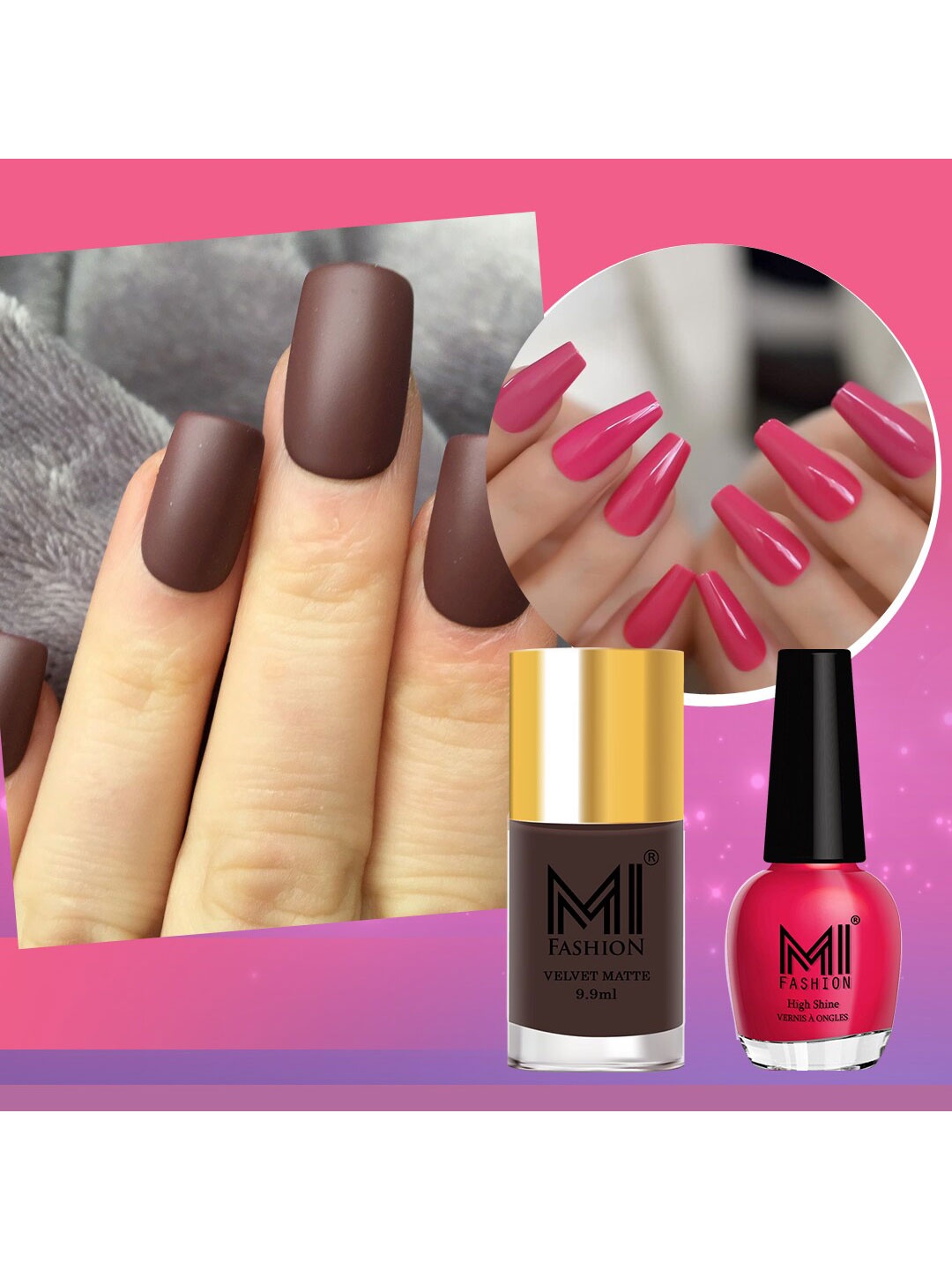 MI FASHION Set of Vernis A Ongles High Shine 15 ml & Velvet Matte Nail Polish 9.9 ml, Pink
MI FASHION Set of Vernis A Ongles High Shine 15 ml & Velvet Matte Nail Polish 9.9 ml, Pink