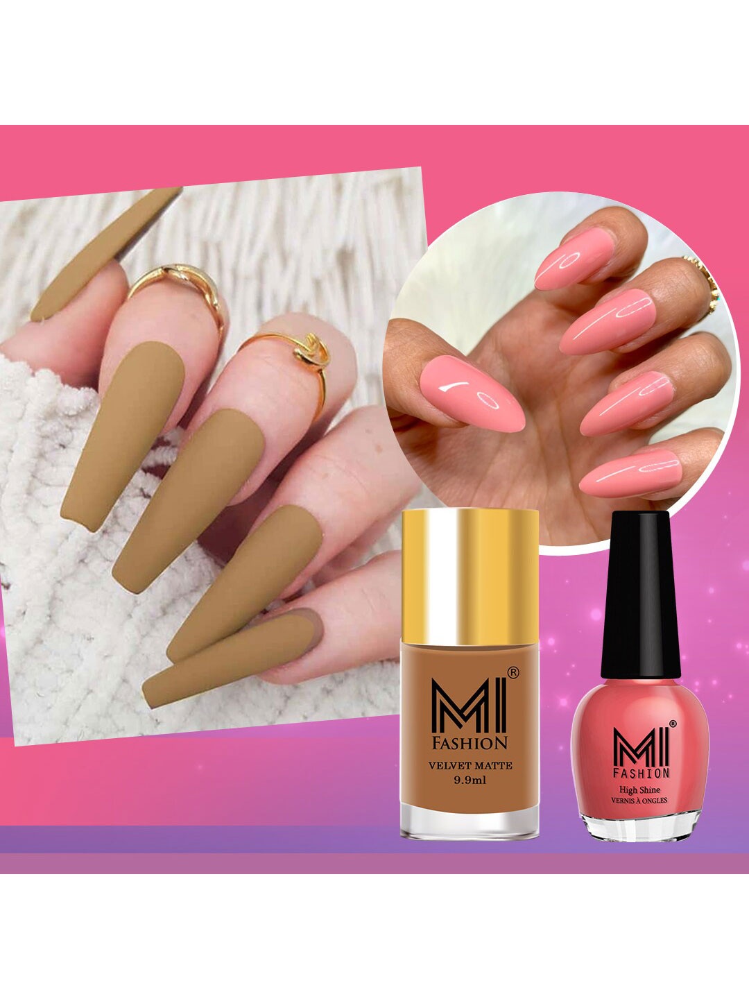 MI FASHION Set of Vernis A Ongles High Shine - 15ml & Velvet Matte - 9.9ml Nail Polish, Nude
MI FASHION Set of Vernis A Ongles High Shine - 15ml & Velvet Matte - 9.9ml Nail Polish, Nude