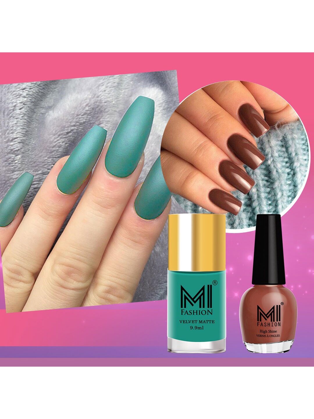 MI FASHION Set of Vernis A Ongles High Shine - 15ml & Velvet Matte - 9.9ml Nail Polish, Brown
MI FASHION Set of Vernis A Ongles High Shine - 15ml & Velvet Matte - 9.9ml Nail Polish, Brown