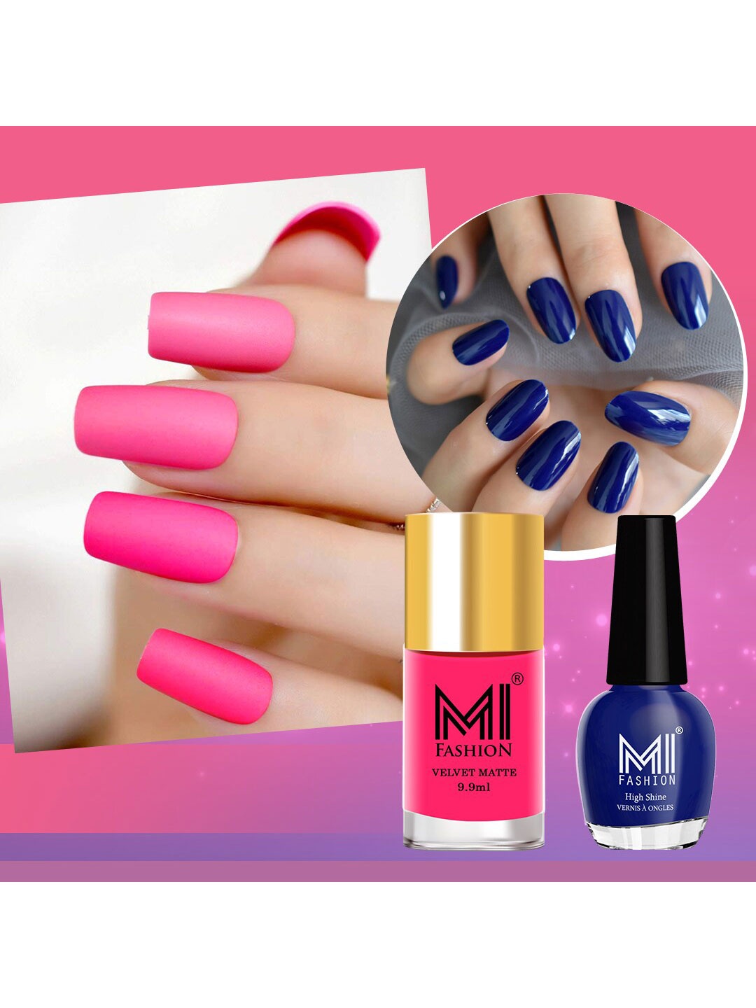 MI FASHION Set of Vernis A Ongles High Shine - 15ml & Velvet Matte - 9.9ml Nail Polish, Pink
MI FASHION Set of Vernis A Ongles High Shine - 15ml & Velvet Matte - 9.9ml Nail Polish, Pink