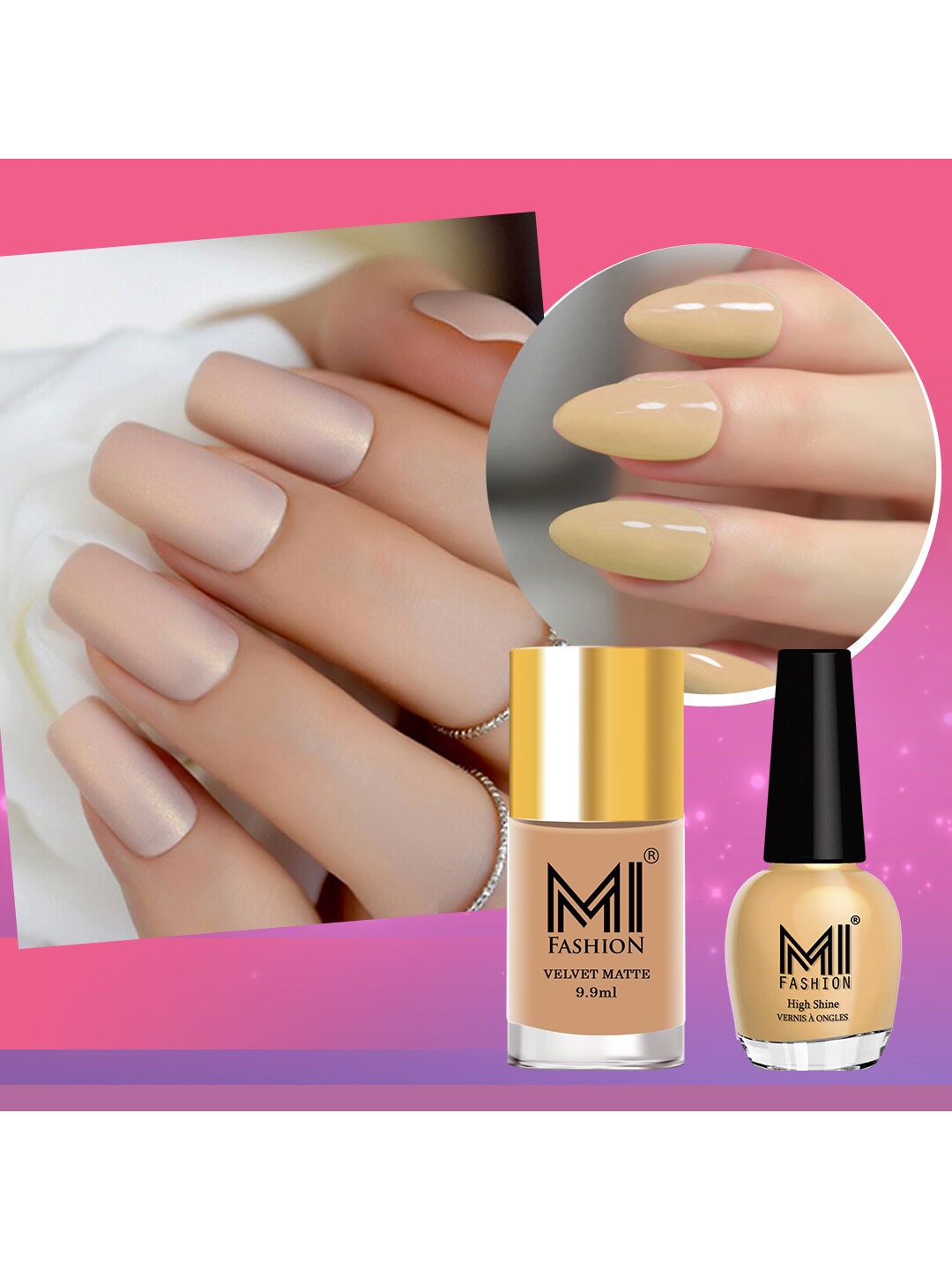 MI FASHION Set Of 2 Velvet Matte Nail Paint & VERNIS A ONGLES High Shine Sparkle Nail Paint, Nude
MI FASHION Set Of 2 Velvet Matte Nail Paint & VERNIS A ONGLES High Shine Sparkle Nail Paint, Nude