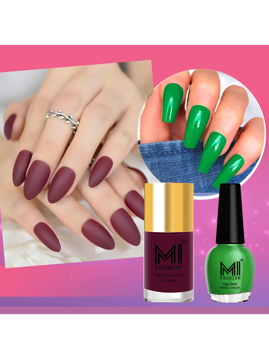 MI FASHION Set of 2 Long-Lasting Nail Polish - Velvet Matte 9.9ml + High Shine 15ml, Purple
MI FASHION Set of 2 Long-Lasting Nail Polish - Velvet Matte 9.9ml + High Shine 15ml, Purple
