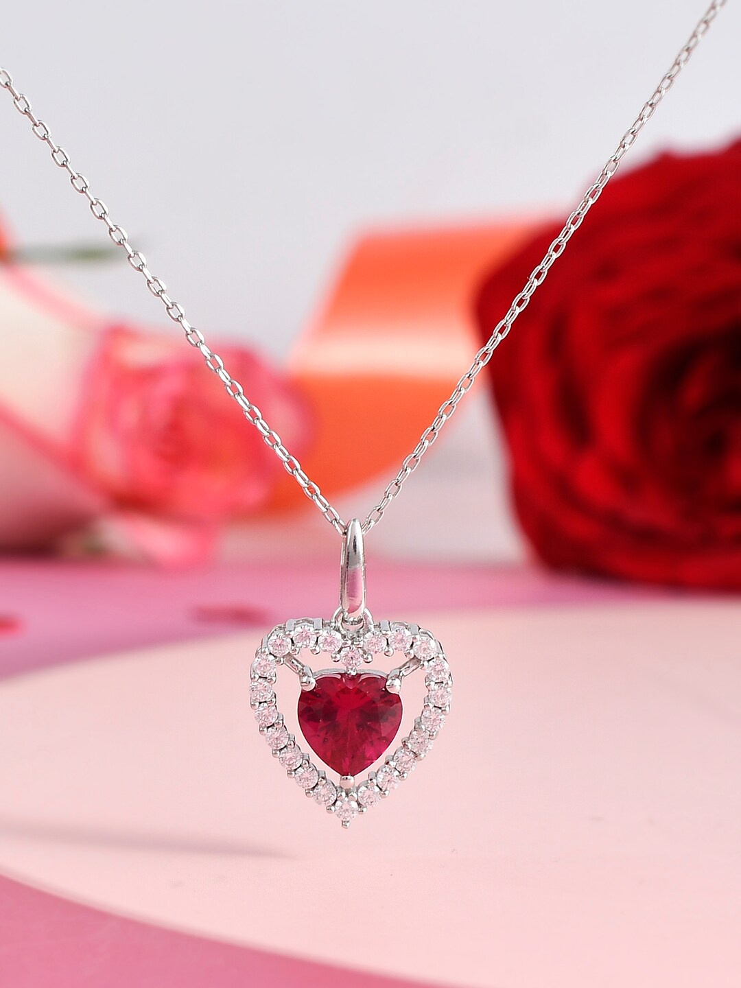 Studio Voylla Sterling Silver Rhodium-Plated Stone Studded Heart Shaped Pendant With Chain, Pink
Studio Voylla Sterling Silver Rhodium-Plated Stone Studded Heart Shaped Pendant With Chain, Pink