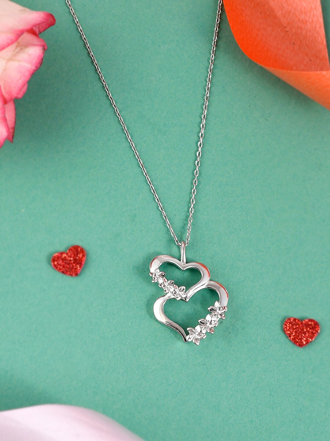 Studio Voylla 925 Sterling Silver Rhodium-Plated Heart Shaped Pendant With Chain, White
Studio Voylla 925 Sterling Silver Rhodium-Plated Heart Shaped Pendant With Chain, White