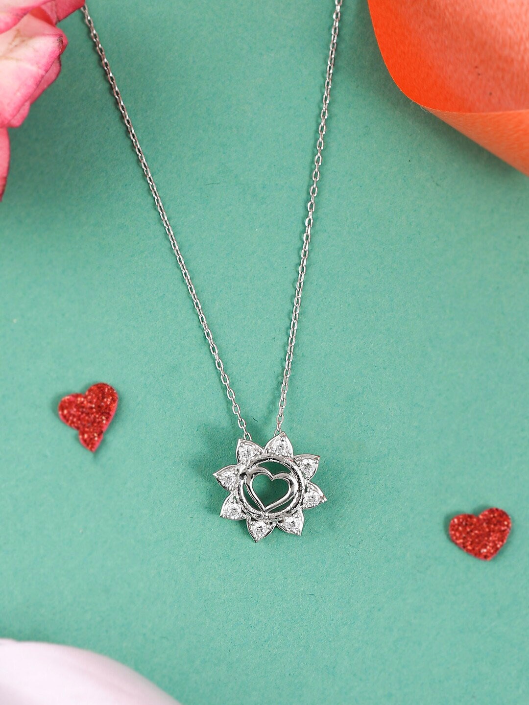 Studio Voylla Valentine's Day Collection 925 Sterling Rhodium-Plated Pendant With Chain, Silver
Studio Voylla Valentine's Day Collection 925 Sterling Rhodium-Plated Pendant With Chain, Silver