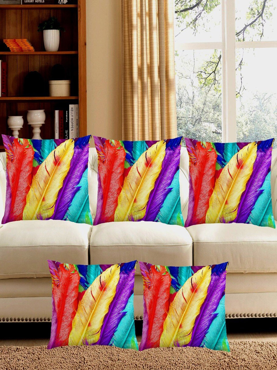 Bajo's Purple & Red 5 Pcs Quirky Square Cushion Covers