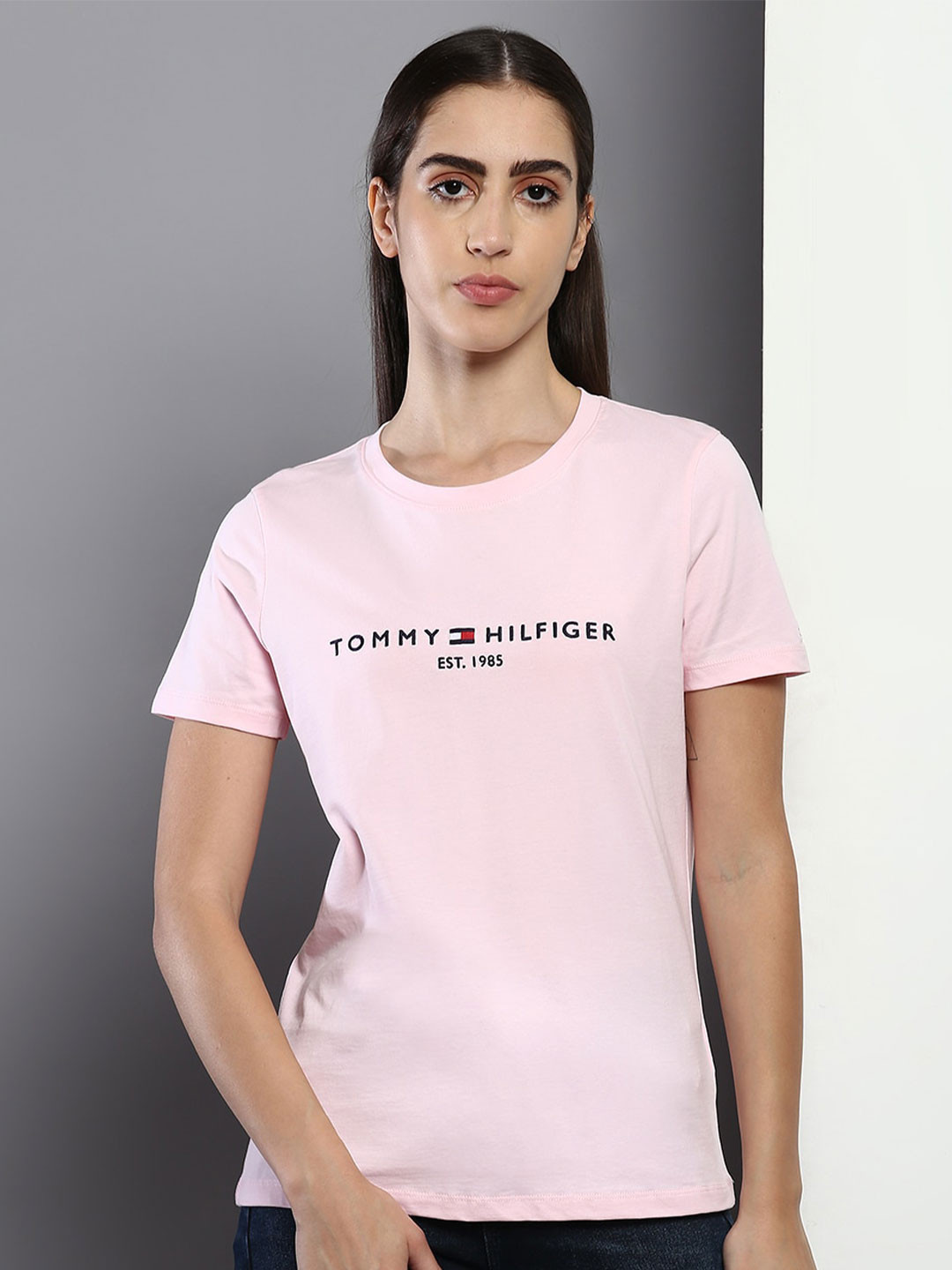 Tommy Hilfiger Brand Logo Embroidered Short Sleeves Cotton T-shirt, Pink 
Tommy Hilfiger Brand Logo Embroidered Short Sleeves Cotton T-shirt, Pink