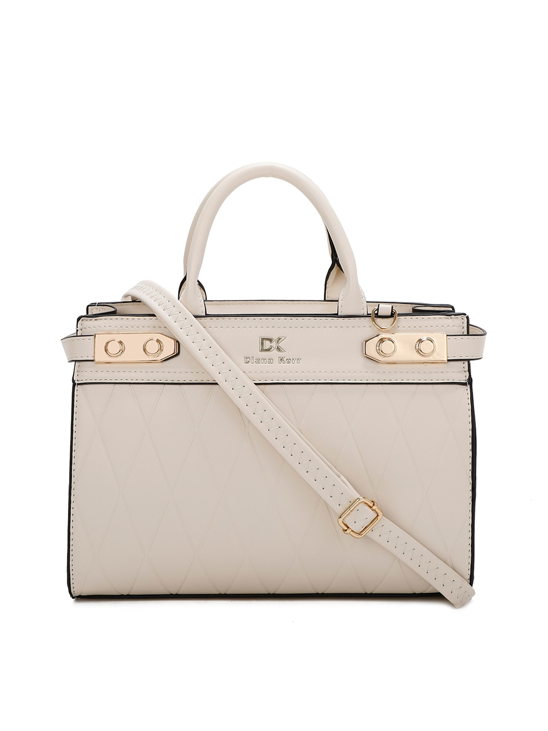 Diana Korr Quilted Oversized Structured Handheld Bag, Beige