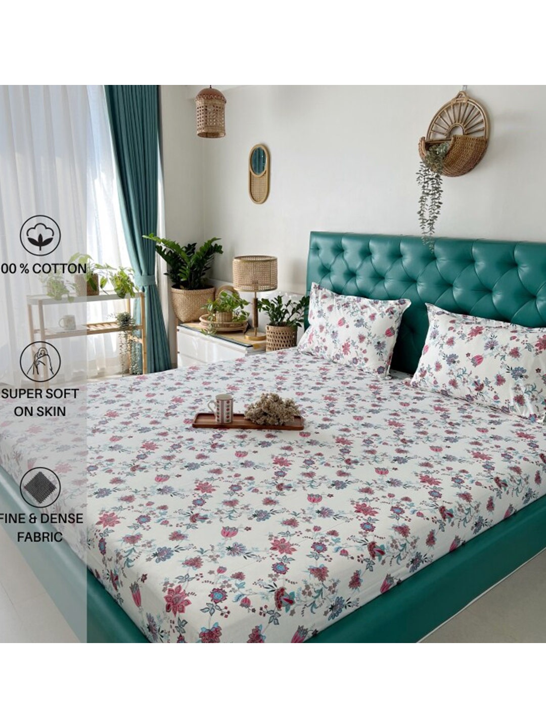 URBAN SPACE Serene Pink & White Floral 200 TC Flat Cotton Queen Bedsheet & 2 Pillow Covers
URBAN SPACE Serene Pink & White Floral 200 TC Flat Cotton Queen Bedsheet & 2 Pillow Covers