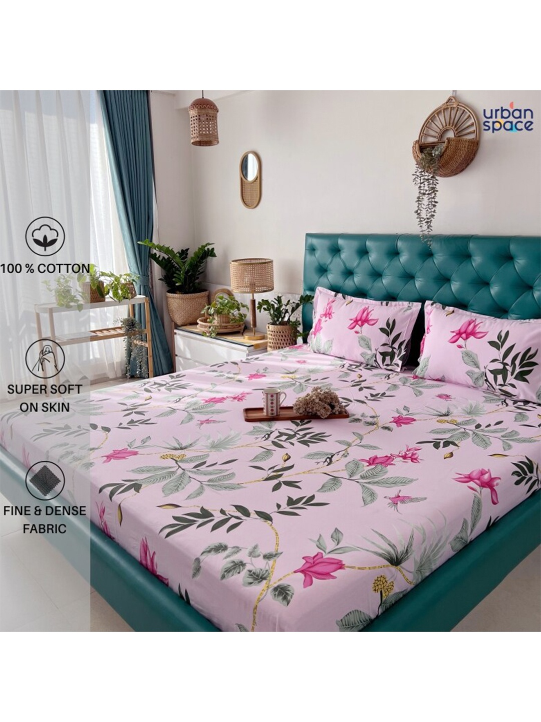 URBAN SPACE Serene Rose Pink & Green 200 TC Flat Cotton Single Bedsheet & 1 Pillow Cover
URBAN SPACE Serene Rose Pink & Green 200 TC Flat Cotton Single Bedsheet & 1 Pillow Cover