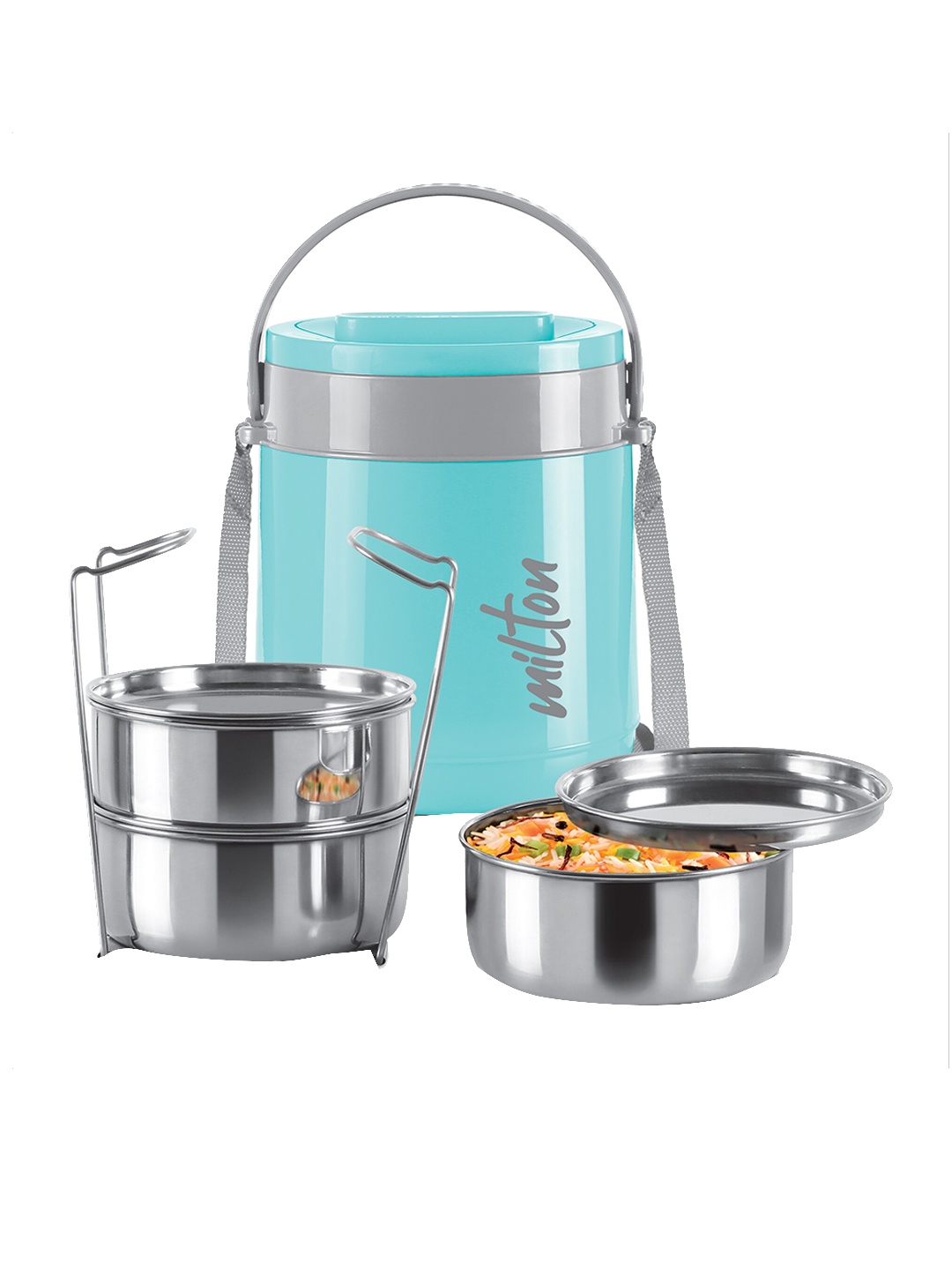 Milton Classic Cyan 3 Pcs Stainless Steel Tiffin Containers With Lifter 300 ml Each, Blue
Milton Classic Cyan 3 Pcs Stainless Steel Tiffin Containers With Lifter 300 ml Each, Blue