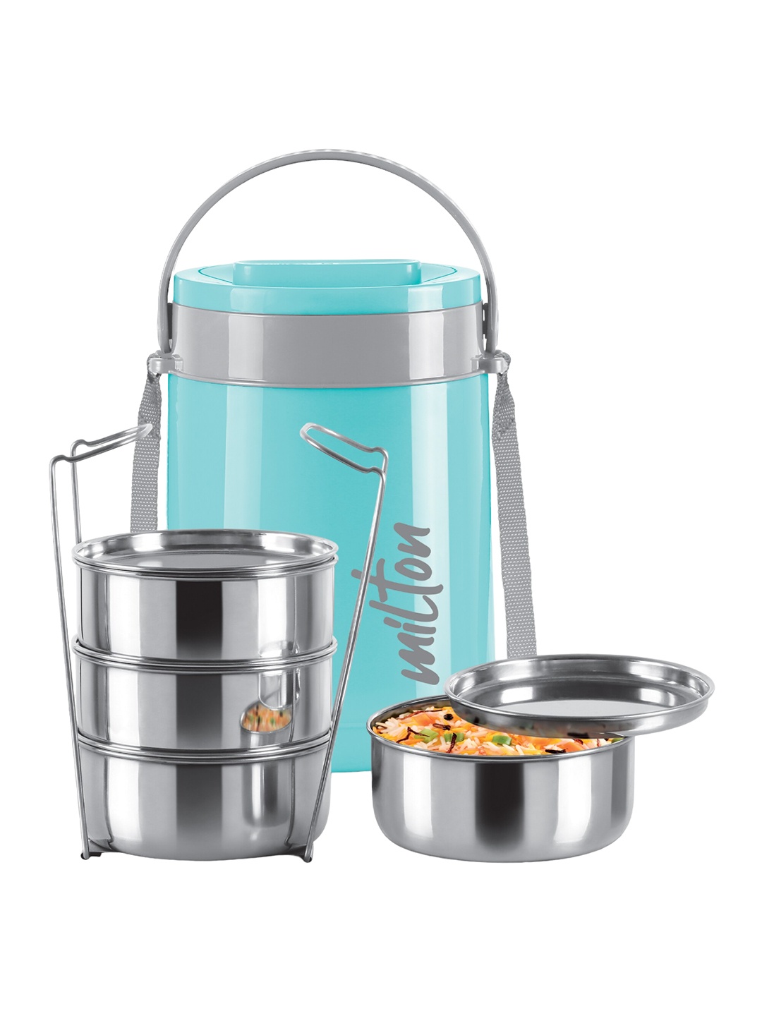 Milton Classic 4 Pcs Cyan Stainless Steel Tiffin Container 300 ml Each with Lifter, Blue
Milton Classic 4 Pcs Cyan Stainless Steel Tiffin Container 300 ml Each with Lifter, Blue