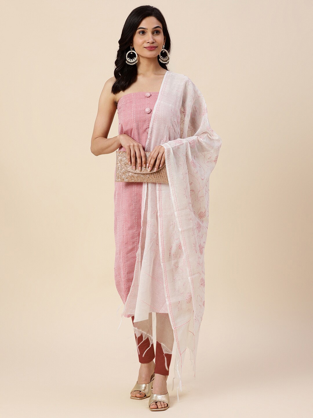 Meena Bazaar Embroidered Unstitched Dress Material, Pink