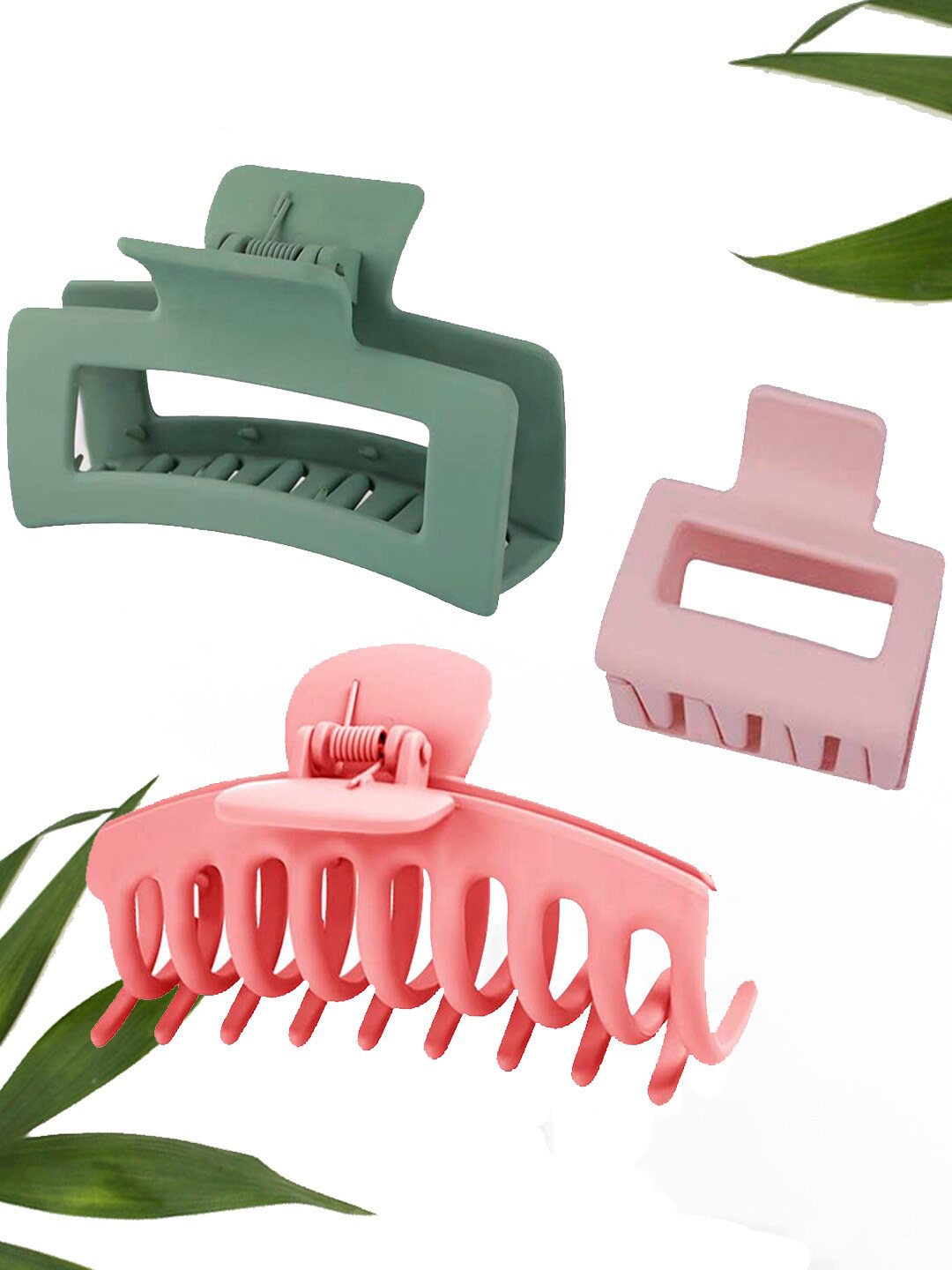 VAGHBHATT Women Set of 3 Plastic Claw Clip, Green