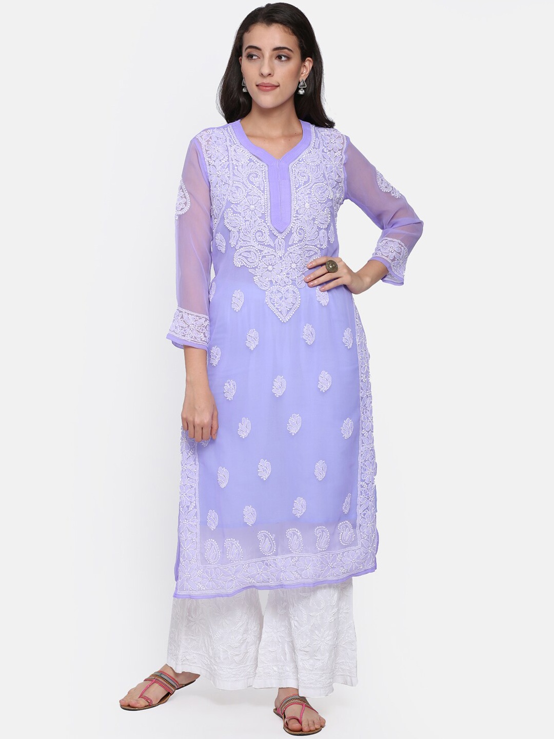 PARAMOUNT CHIKAN Layered Ethnic Motifs Chikankari Embroidered Georgette Kurta & Slip, Lavender
PARAMOUNT CHIKAN Layered Ethnic Motifs Chikankari Embroidered Georgette Kurta & Slip, Lavender
