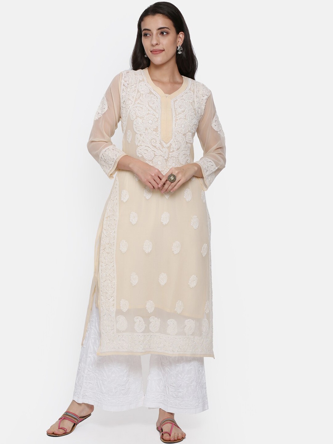 PARAMOUNT CHIKAN Layered Ethnic Motifs Chikankari Embroidered Georgette Kurta & Slip, Beige
PARAMOUNT CHIKAN Layered Ethnic Motifs Chikankari Embroidered Georgette Kurta & Slip, Beige