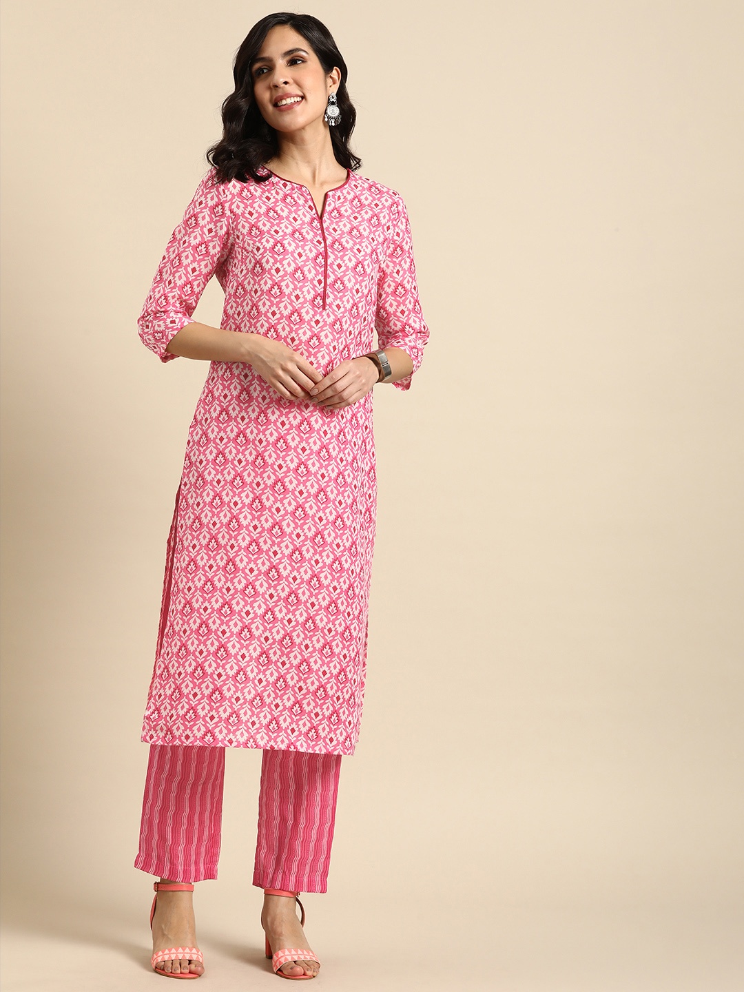 Anouk Women Ethnic Motifs Printed Regular Kurta with Trousers, Pink