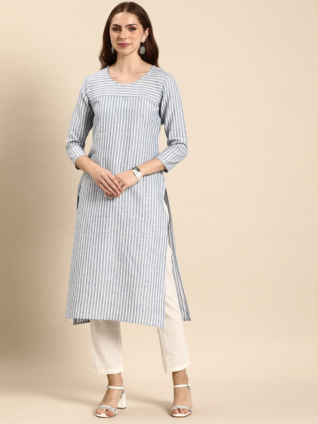 Anouk Striped Pastels Kurta, Blue