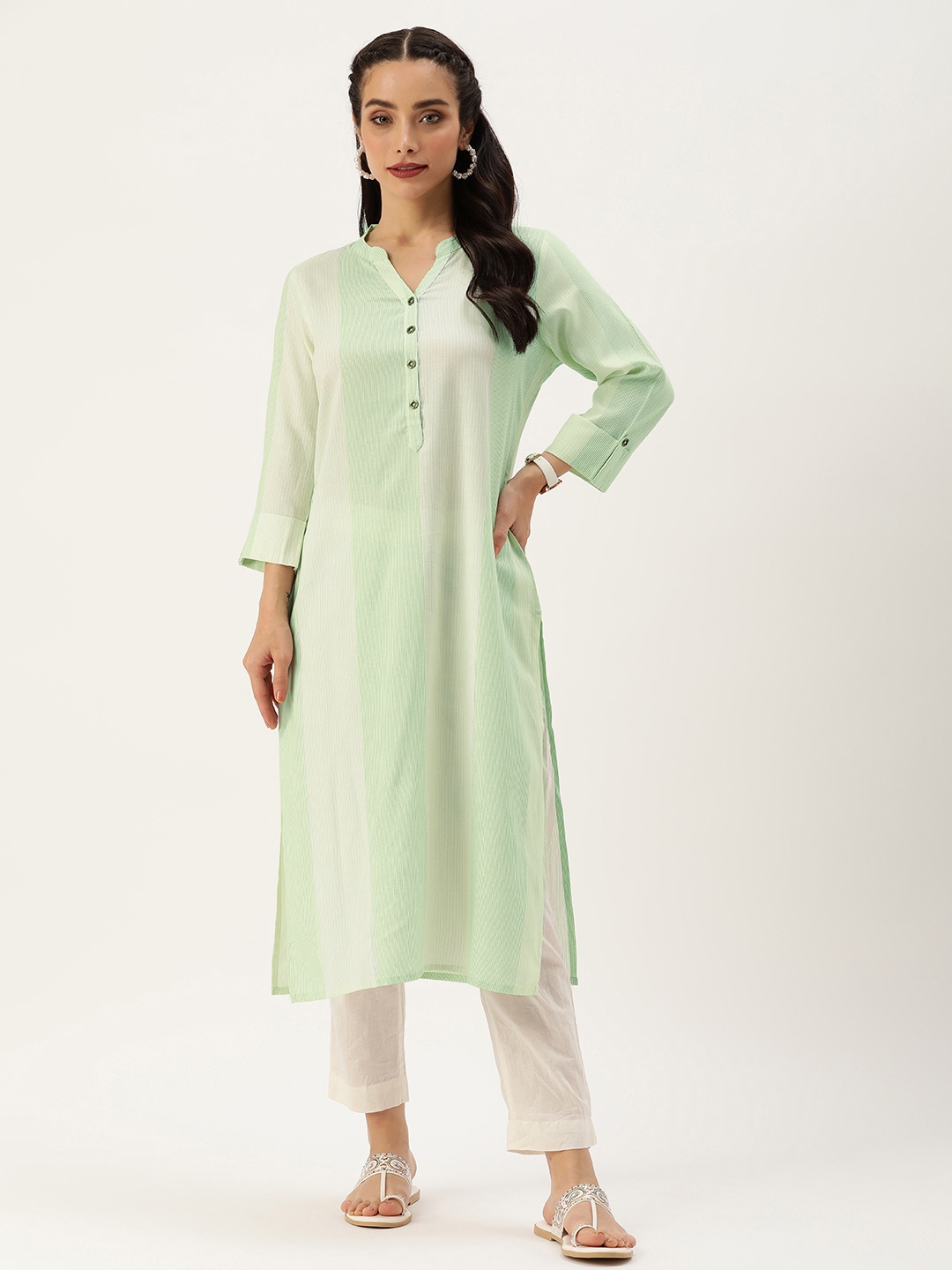 AMUKTI Striped Kurta, Green