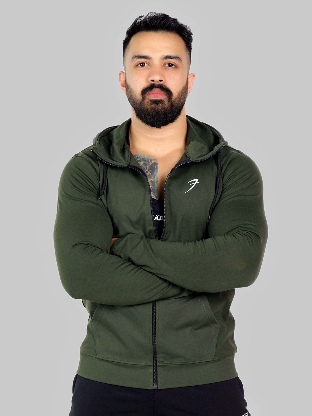 FUAARK Hooded Training or Gym Anti Odour Sporty Jacket, Olive