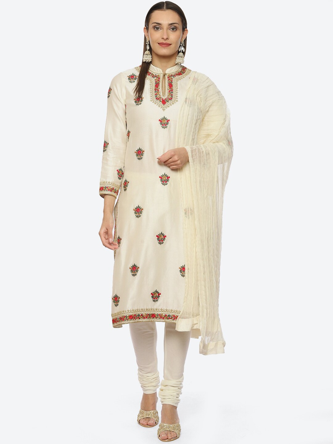 Biba by Rohit Bal Floral Embroidered Thread work Chanderi Silk Kurta With Churidar & Dupatta, Off white
Biba by Rohit Bal Floral Embroidered Thread work Chanderi Silk Kurta With Churidar & Dupatta, Off white