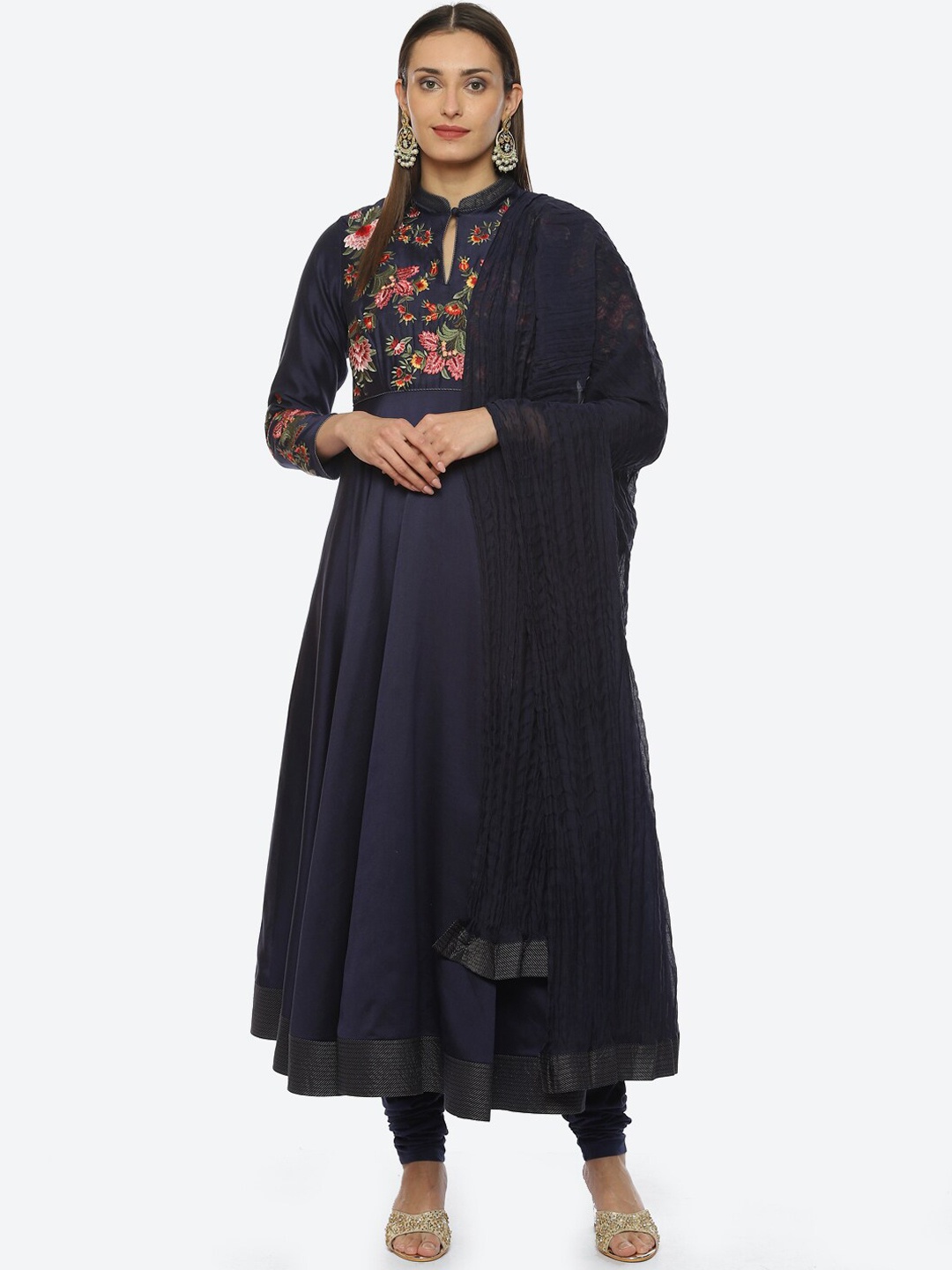 Biba by Rohit Bal Floral Embroidered Mandarin Collar Anarkali Kurta with Churidar & Dupatta, Blue
Biba by Rohit Bal Floral Embroidered Mandarin Collar Anarkali Kurta with Churidar & Dupatta, Blue