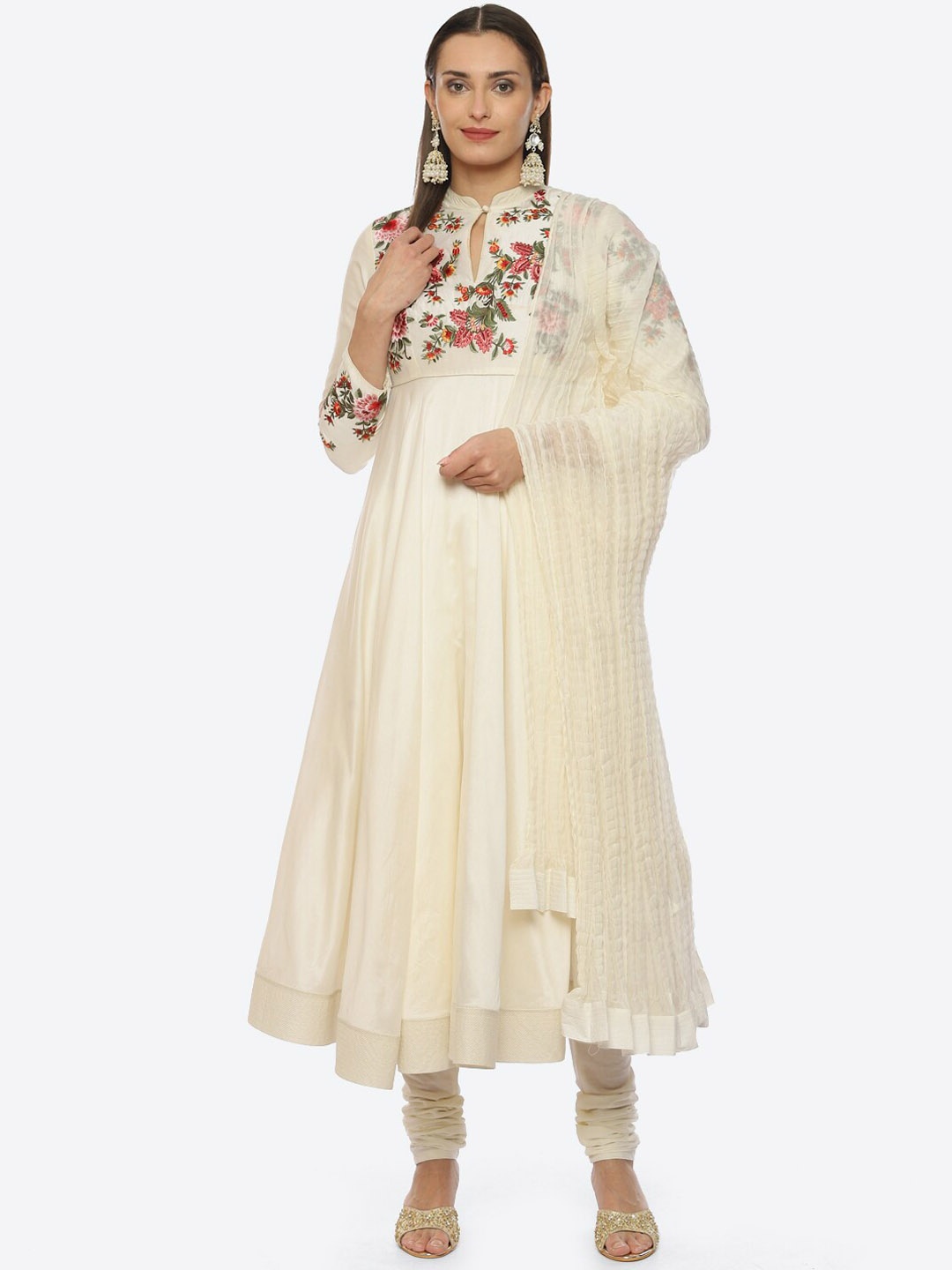 Biba by Rohit Bal Floral Embroidered Chanderi Silk Anarkali Kurta With Churidar & Dupatta by Rohit Bal, Off white
Biba by Rohit Bal Floral Embroidered Chanderi Silk Anarkali Kurta With Churidar & Dupatta by Rohit Bal, Off white