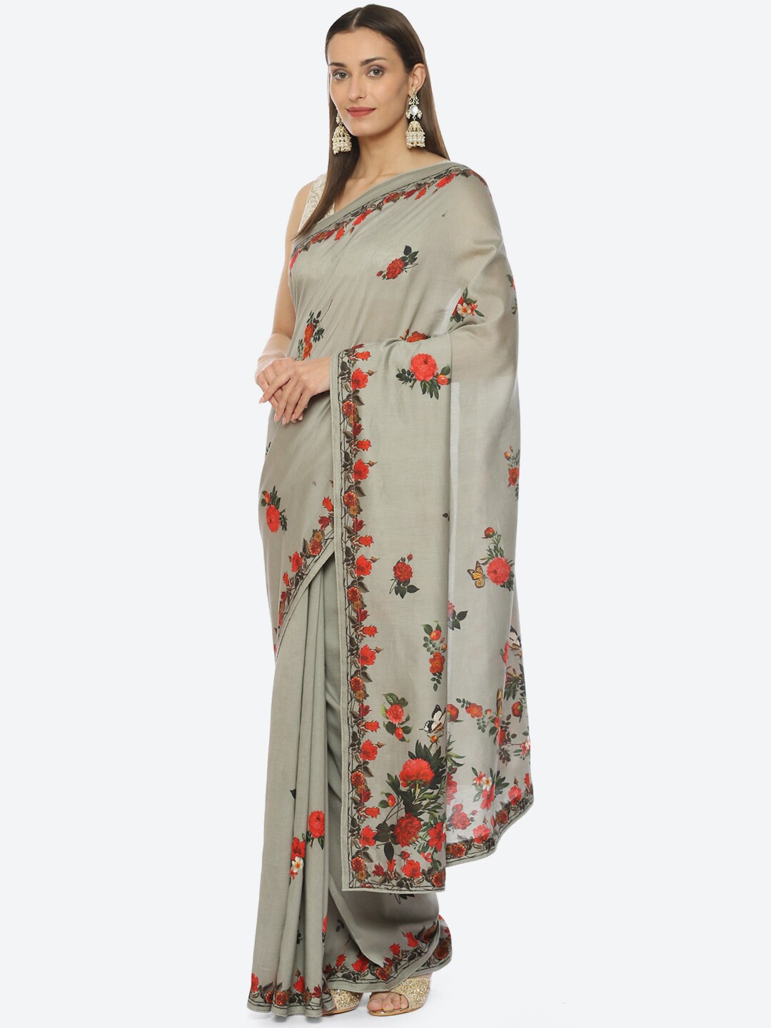Biba Floral Printed Chanderi Saree by Rohit Bal, Green