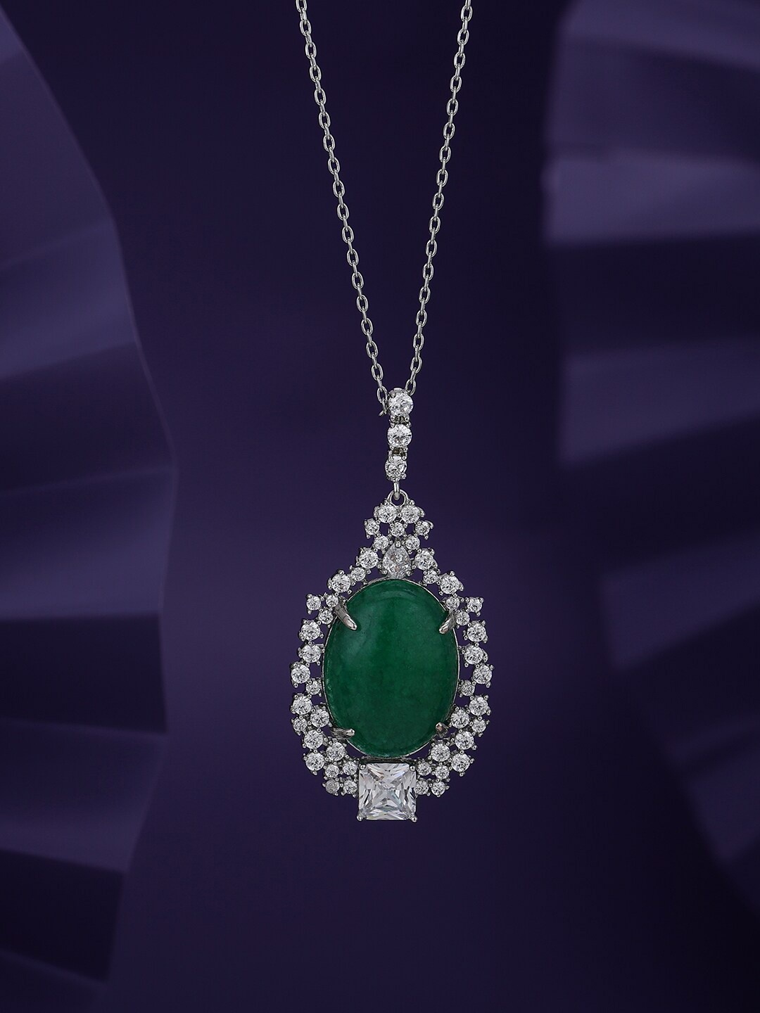Carlton London Premium Rhodium-Plated CZ-Studded & Oval-Charm Pendant With Chain, Silver
Carlton London Premium Rhodium-Plated CZ-Studded & Oval-Charm Pendant With Chain, Silver