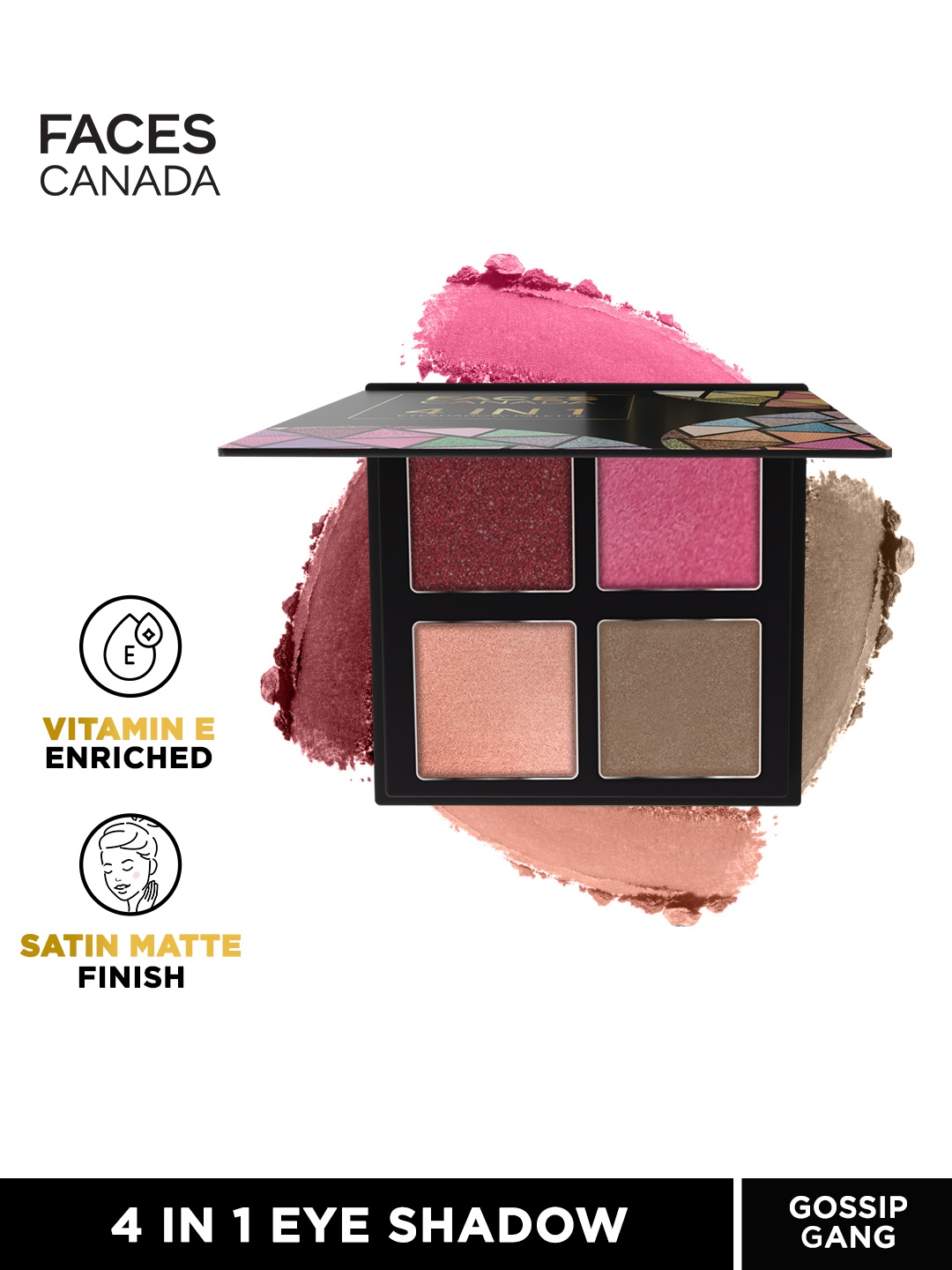FACES CANADA 4 IN 1 Shimmer & Satin Matte Finish Eyeshadow Palette - Gossip Gang 04, Pink
FACES CANADA 4 IN 1 Shimmer & Satin Matte Finish Eyeshadow Palette - Gossip Gang 04, Pink