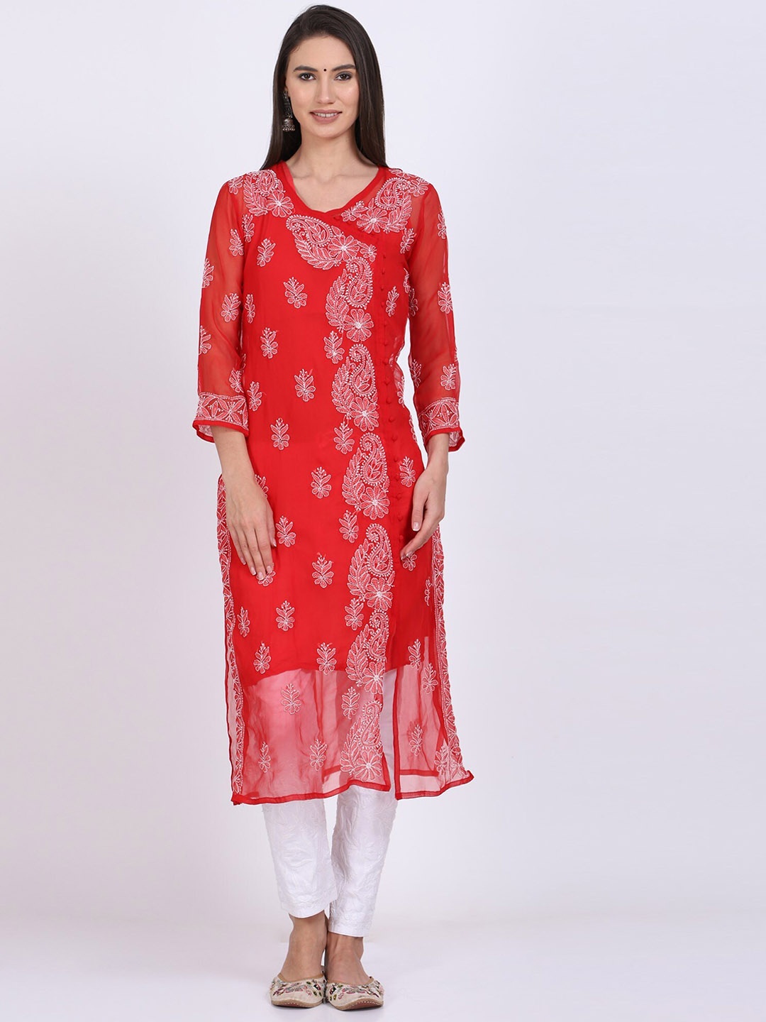 PARAMOUNT CHIKAN Ethnic Motifs Embroidered Chikankari Georgette Straight Kurta With Slip, Red
PARAMOUNT CHIKAN Ethnic Motifs Embroidered Chikankari Georgette Straight Kurta With Slip, Red