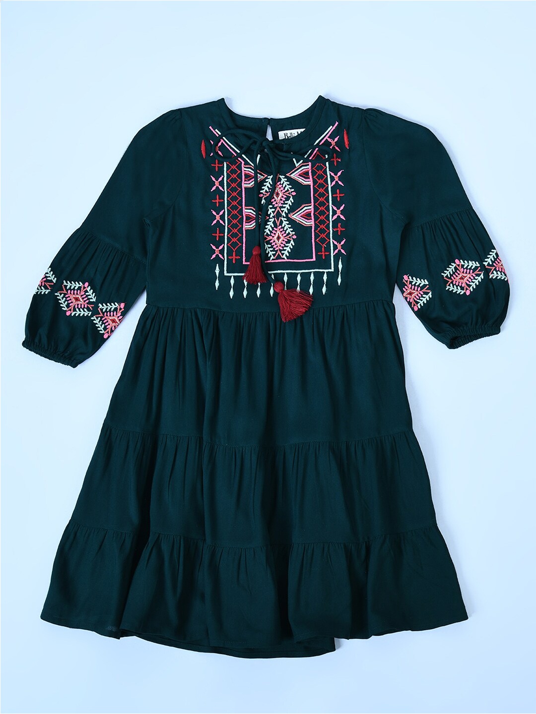 Bella Moda Girls Tie-Up Neck Tiered Ethnic Motifs Embroidered Fit & Flare Cotton Dress, Teal
Bella Moda Girls Tie-Up Neck Tiered Ethnic Motifs Embroidered Fit & Flare Cotton Dress, Teal